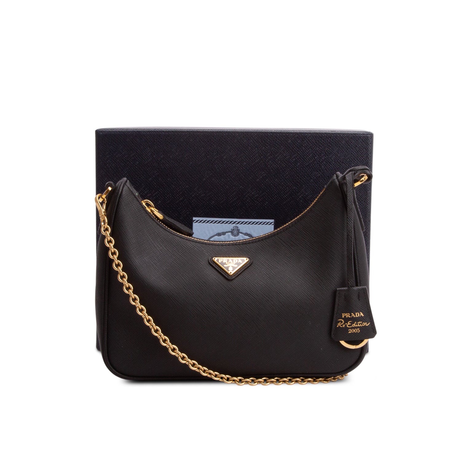 Prada 2021 Black Saffiano Lux Re-Edition 2005 Shoulder Bag w/ Box, Straps & Receipt