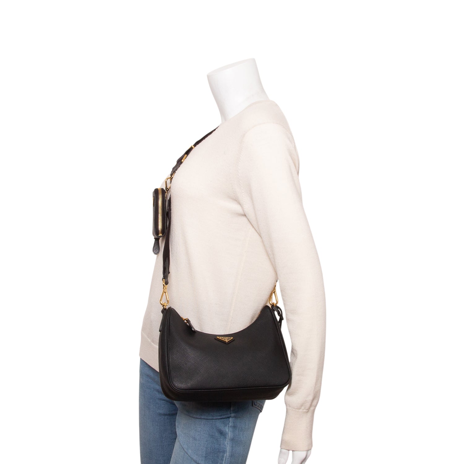 Prada 2021 Black Saffiano Lux Re-Edition 2005 Shoulder Bag w/ Box, Straps & Receipt