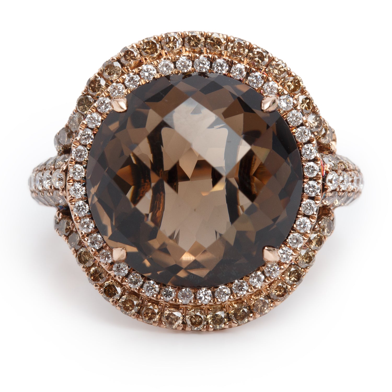 18k Rose Gold Smoky Quartz & Diamond Ring, Size 4