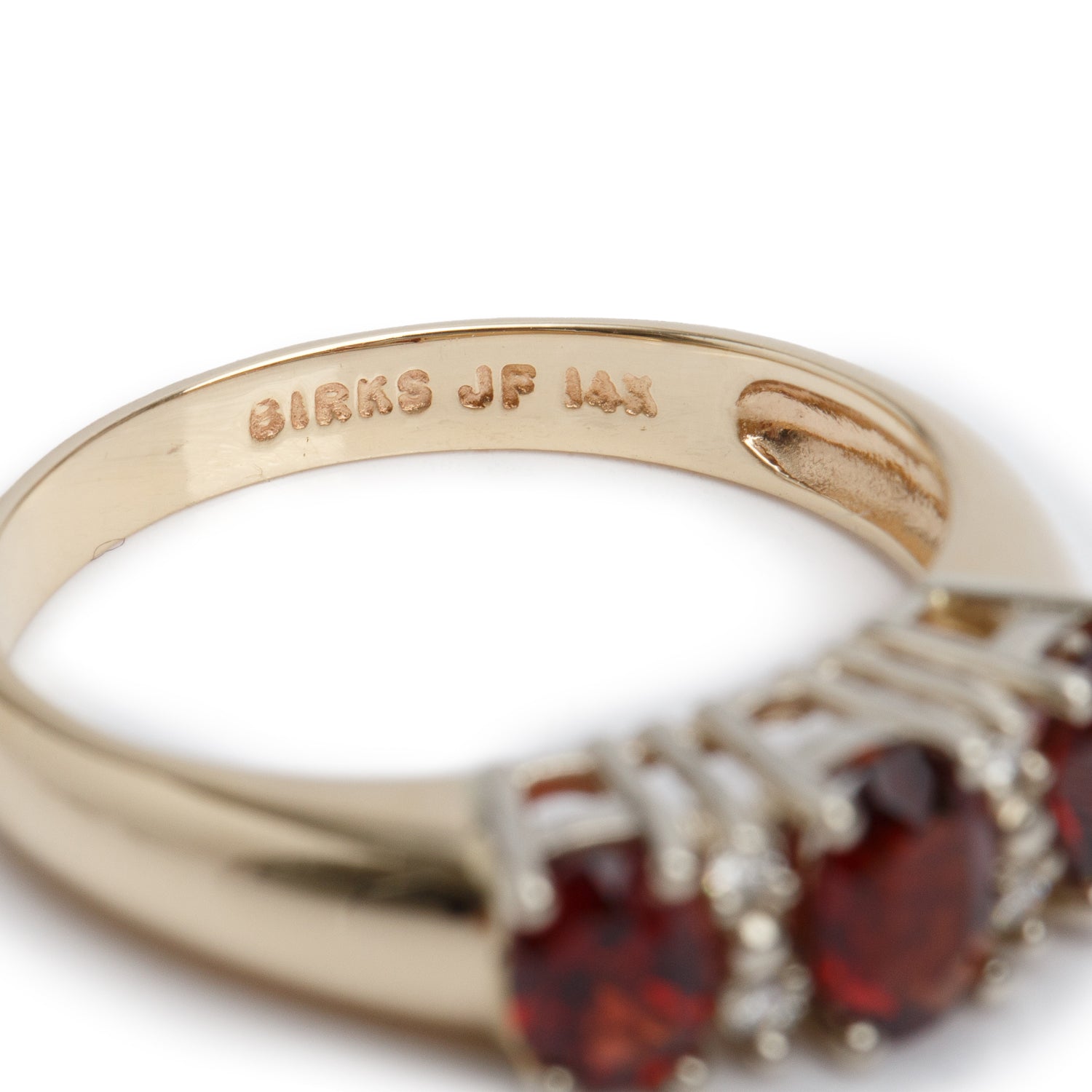 Birks 14k Yellow Gold Almandite & Diamond Ring, Size 7.75