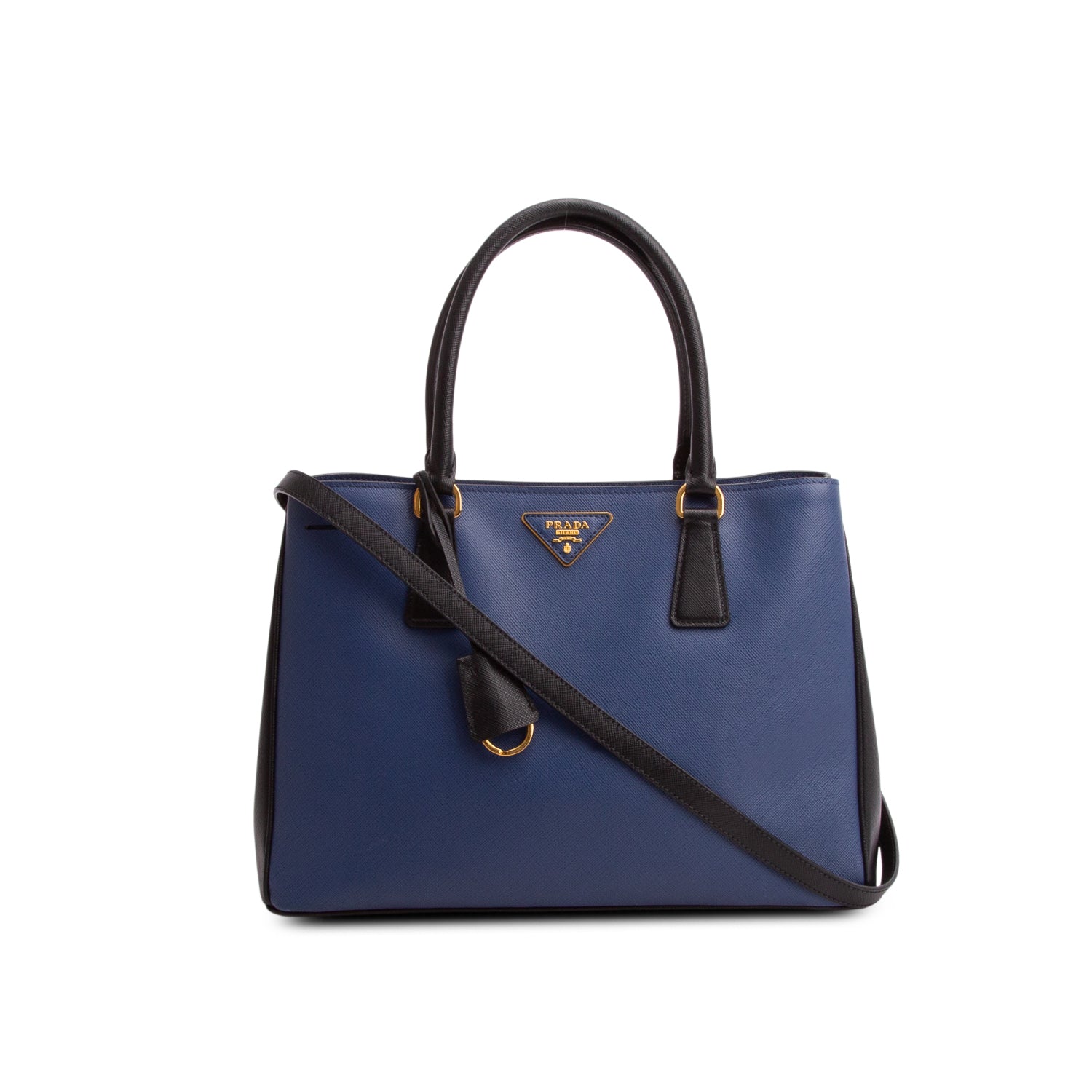 Prada Blue & Black Saffiano Lux Medium Galleria Tote w/ Strap & Authenticity Card