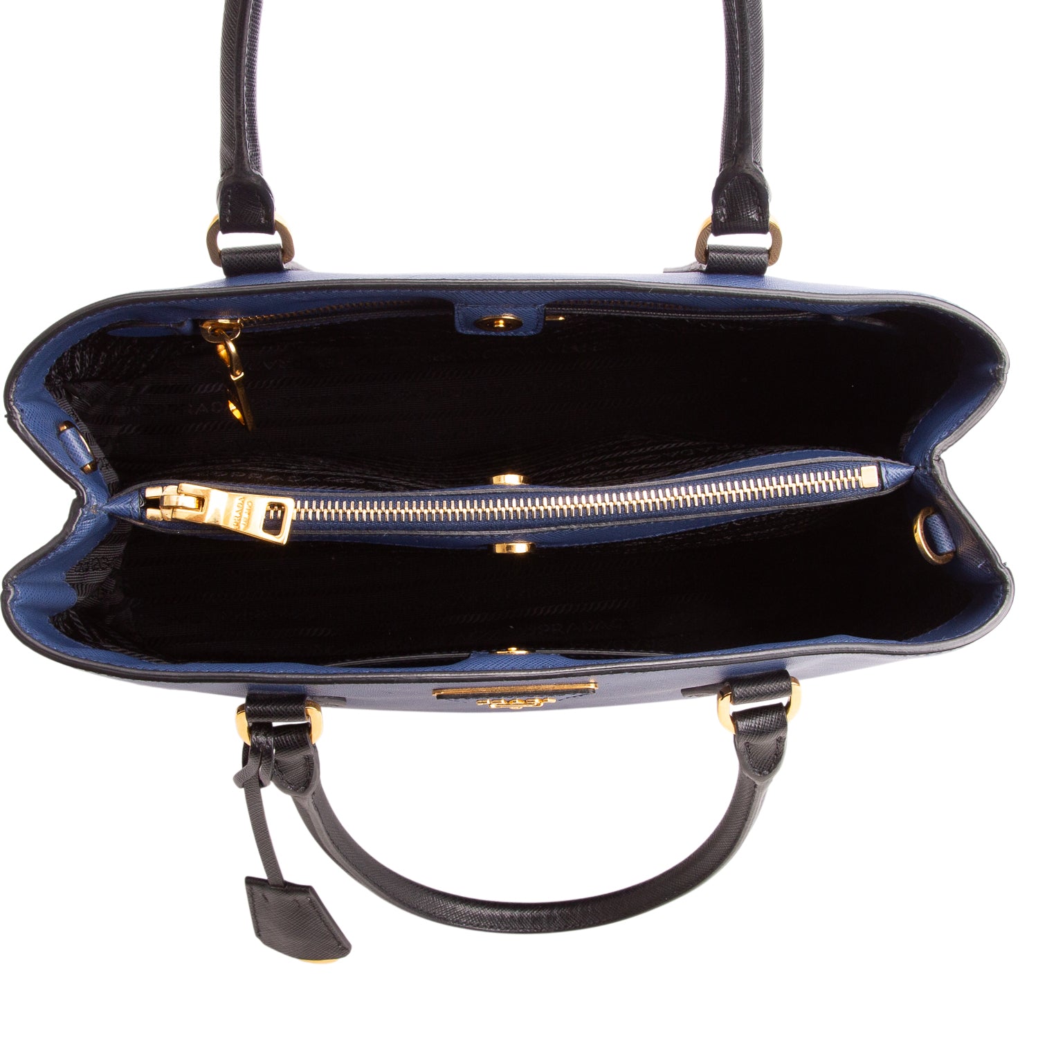 Prada Blue & Black Saffiano Lux Medium Galleria Tote w/ Strap & Authenticity Card