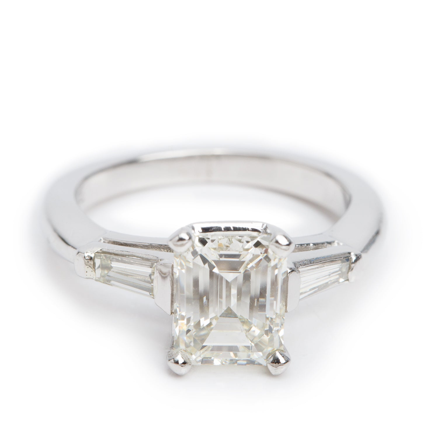 Platinum 1.99 ct. Emerald Cut Diamond Engagement Ring, Size 5.25