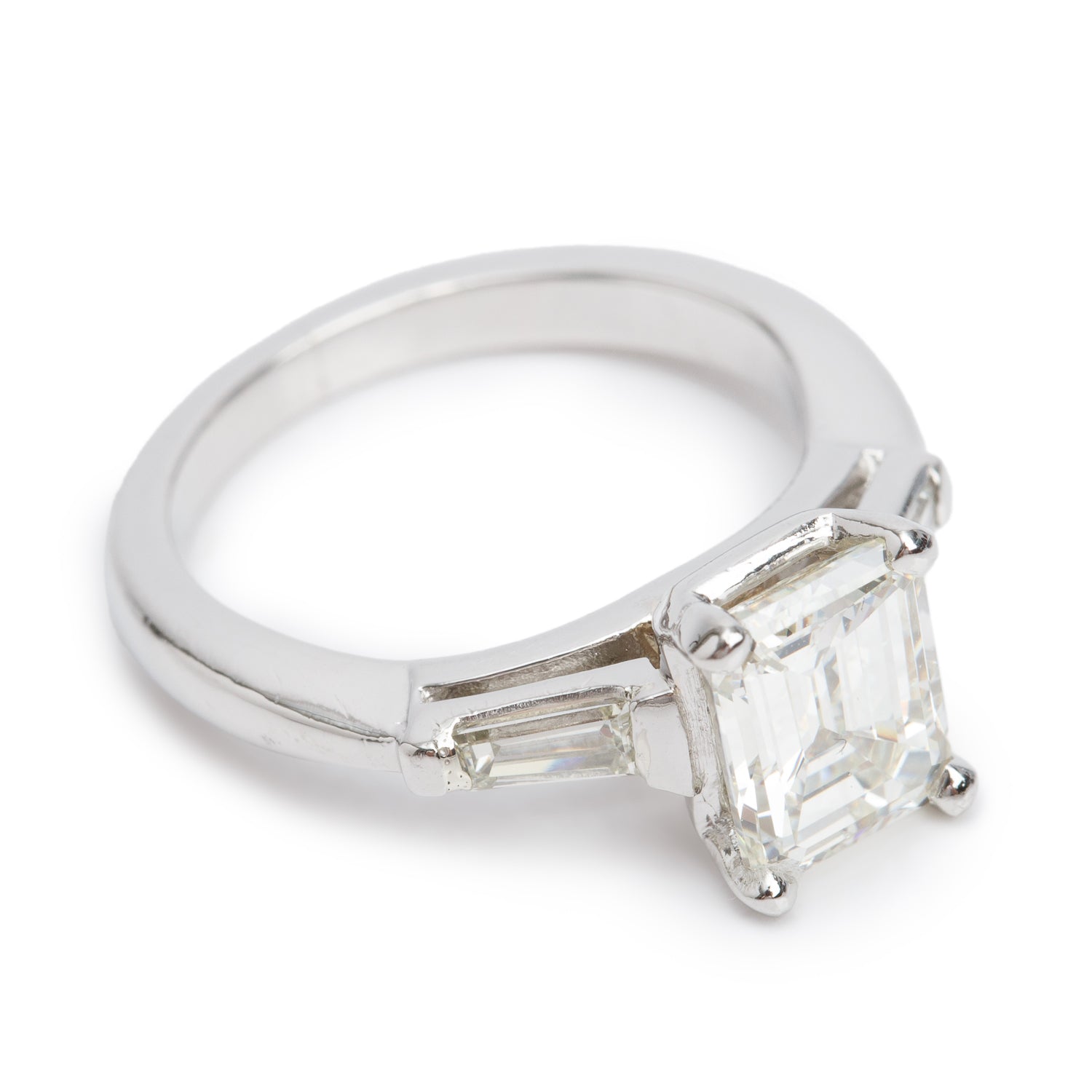 Platinum 1.99 ct. Emerald Cut Diamond Engagement Ring, Size 5.25