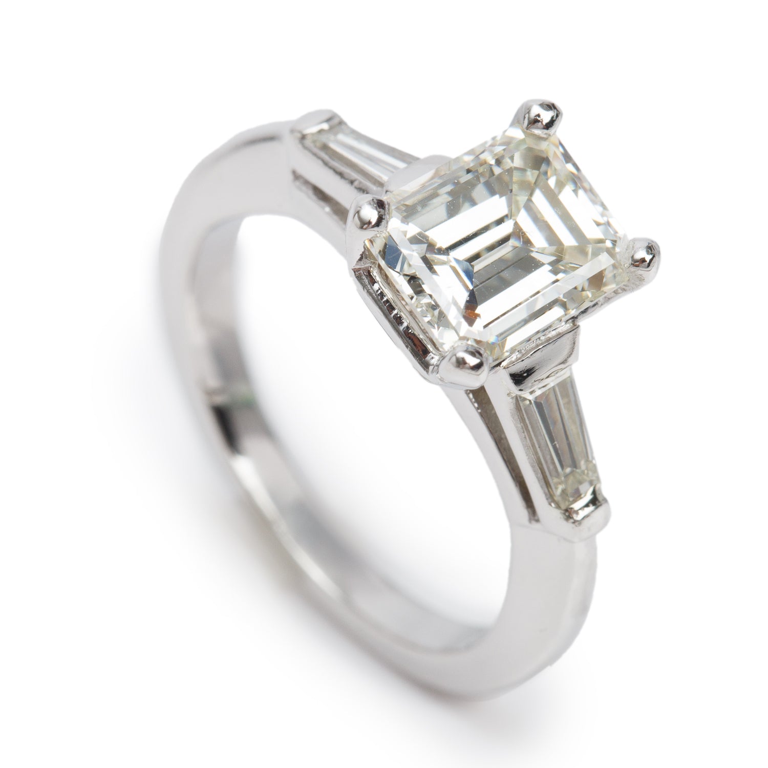 Platinum 1.99 ct. Emerald Cut Diamond Engagement Ring, Size 5.25