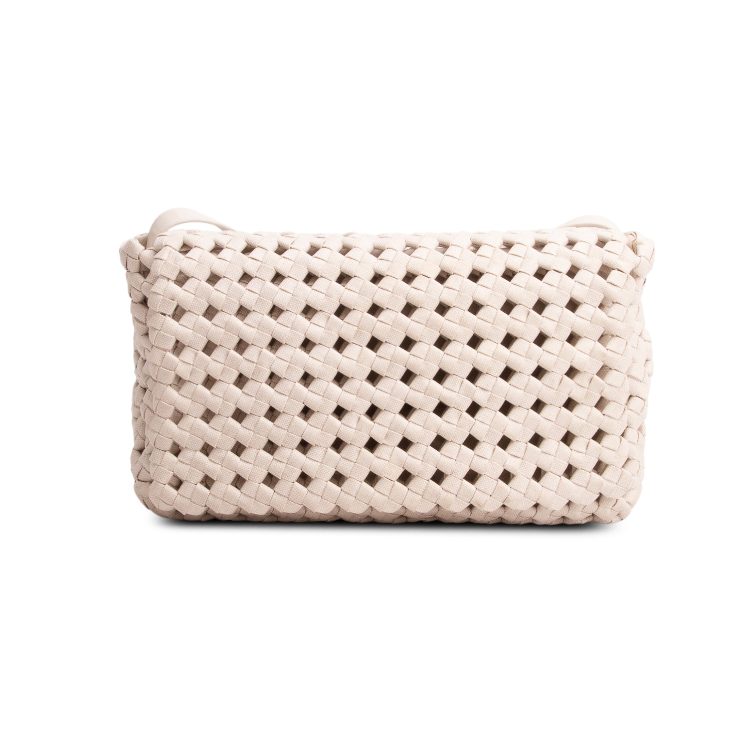 Bottega Veneta White Linen Window Crochet Crossbody Bag w/ Pouch