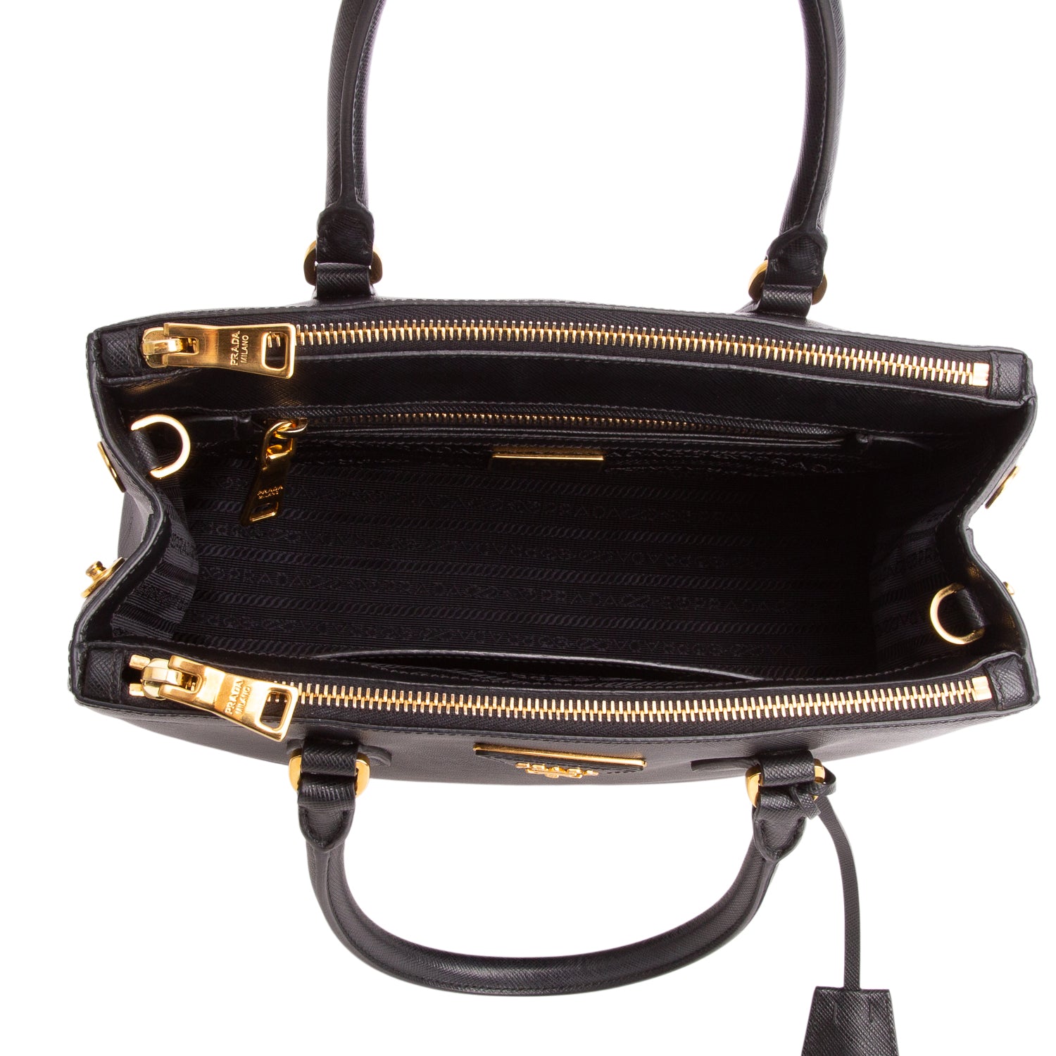 Prada Black Saffiano Lux Medium Double Zip Galleria Tote w/ Strap