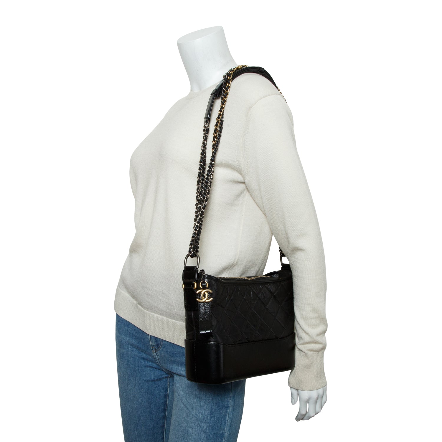 Chanel Black Aged Calfskin Leather Small Gabrielle Hobo