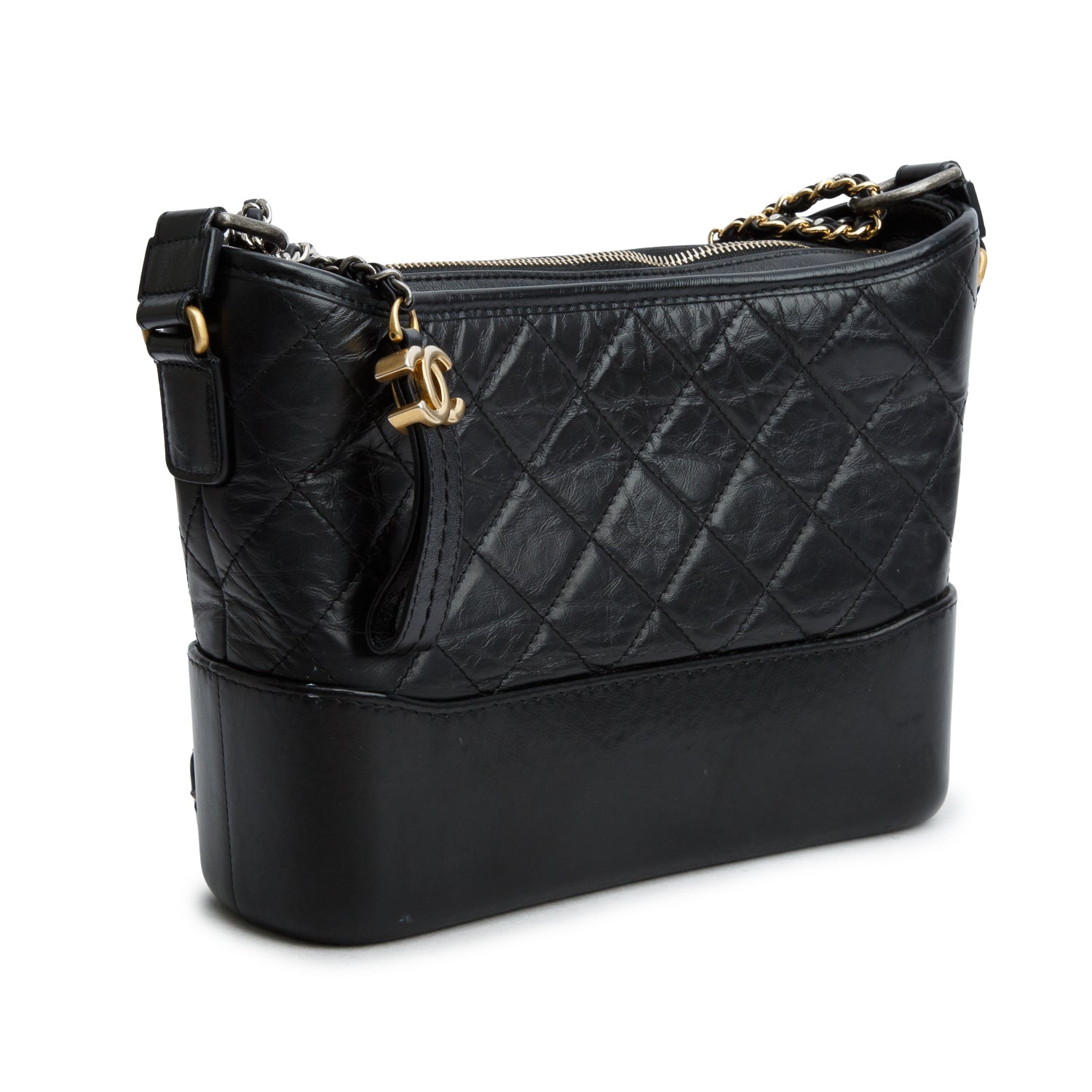 Chanel Black Aged Calfskin Leather Small Gabrielle Hobo