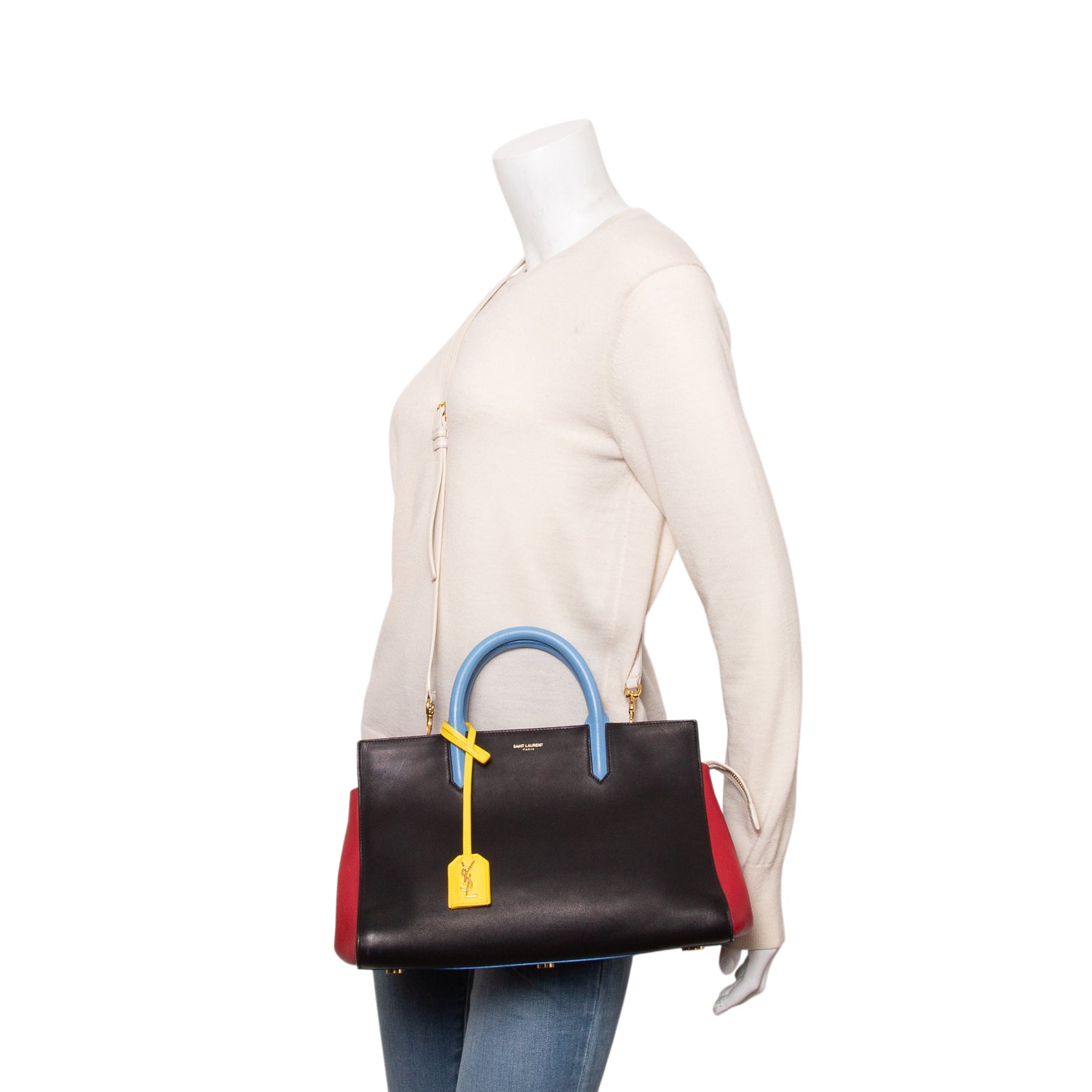Saint Laurent Multicolor Calfskin Small Cabas Rive Gauche Tote w/ Strap