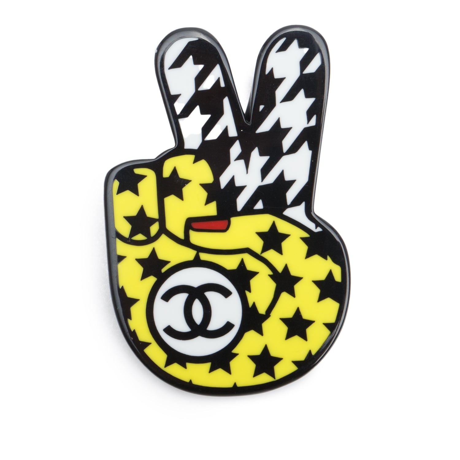 Chanel Palladium Plated Multicolor Resin Peace Sign Pin Brooch w/ Box