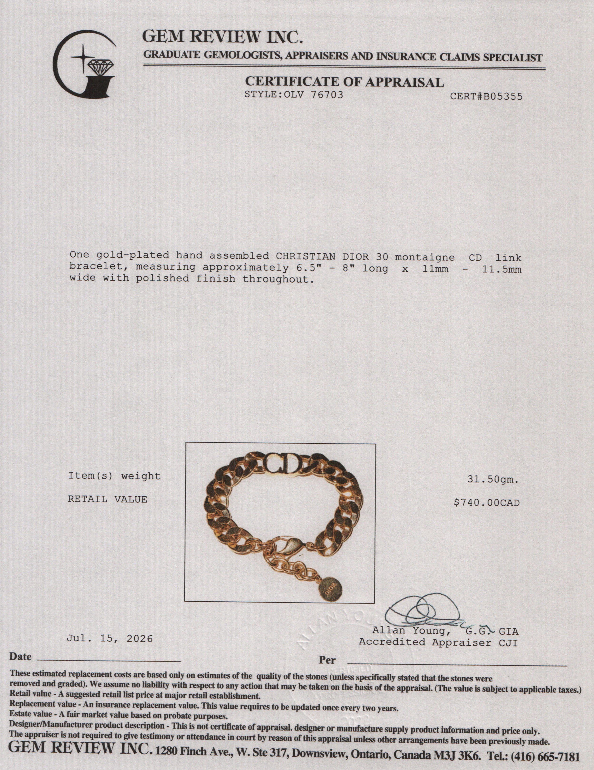 Christian Dior Gold-Plated 30 Montaigne CD Chain Bracelet