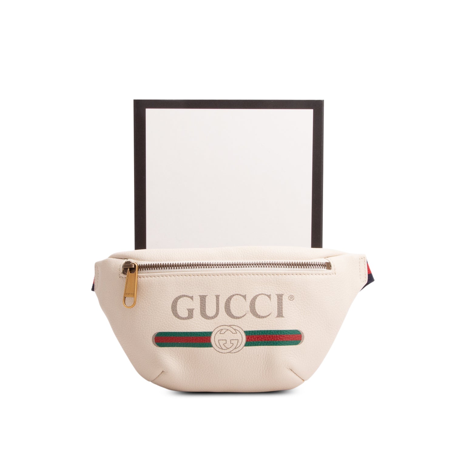 Gucci Cream Calfskin Leather Logo Print Small Belt Bag w/ Box