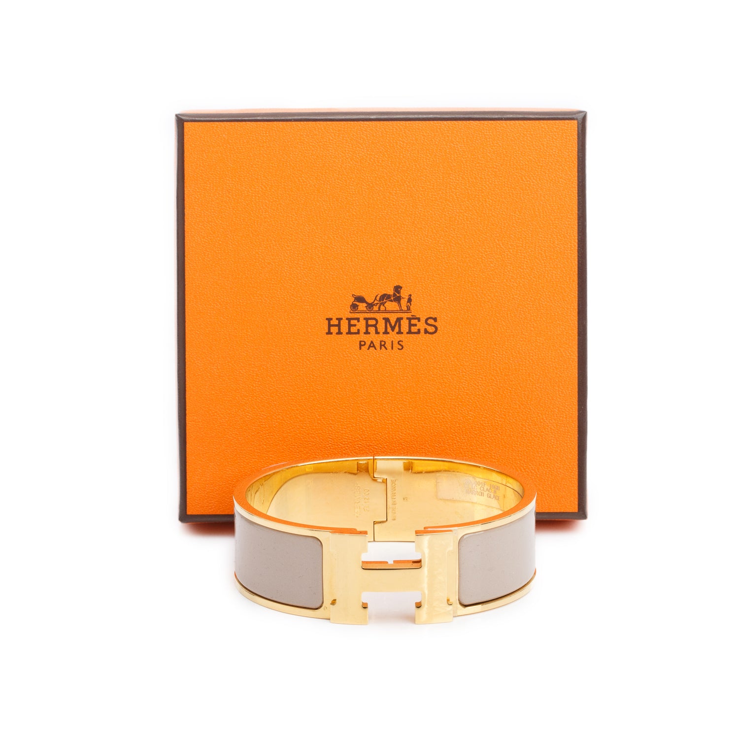 Hermes Gold Plated Beige Enamel Clic Clac H Bracelet w/ Box