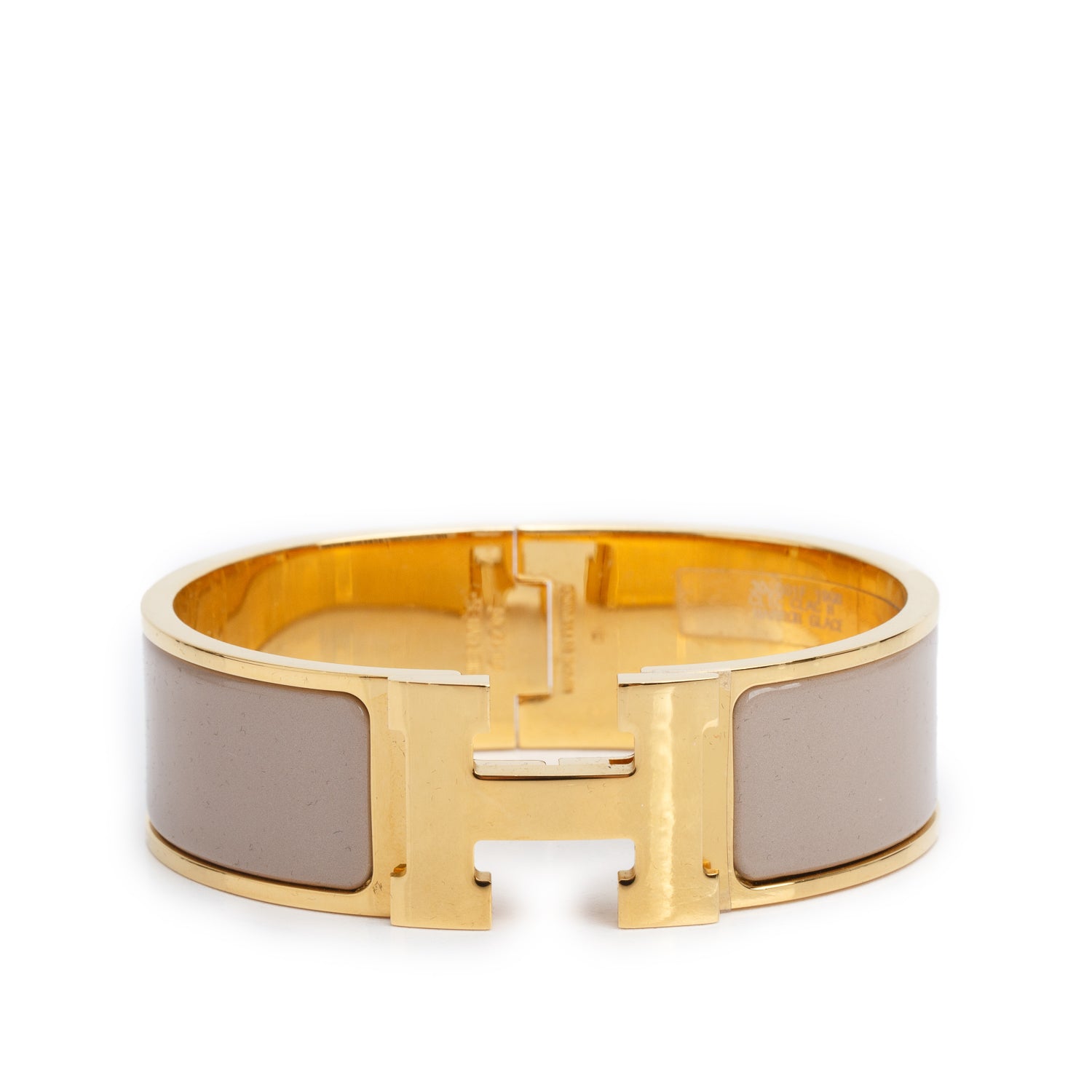 Hermes Gold Plated Beige Enamel Clic Clac H Bracelet w/ Box