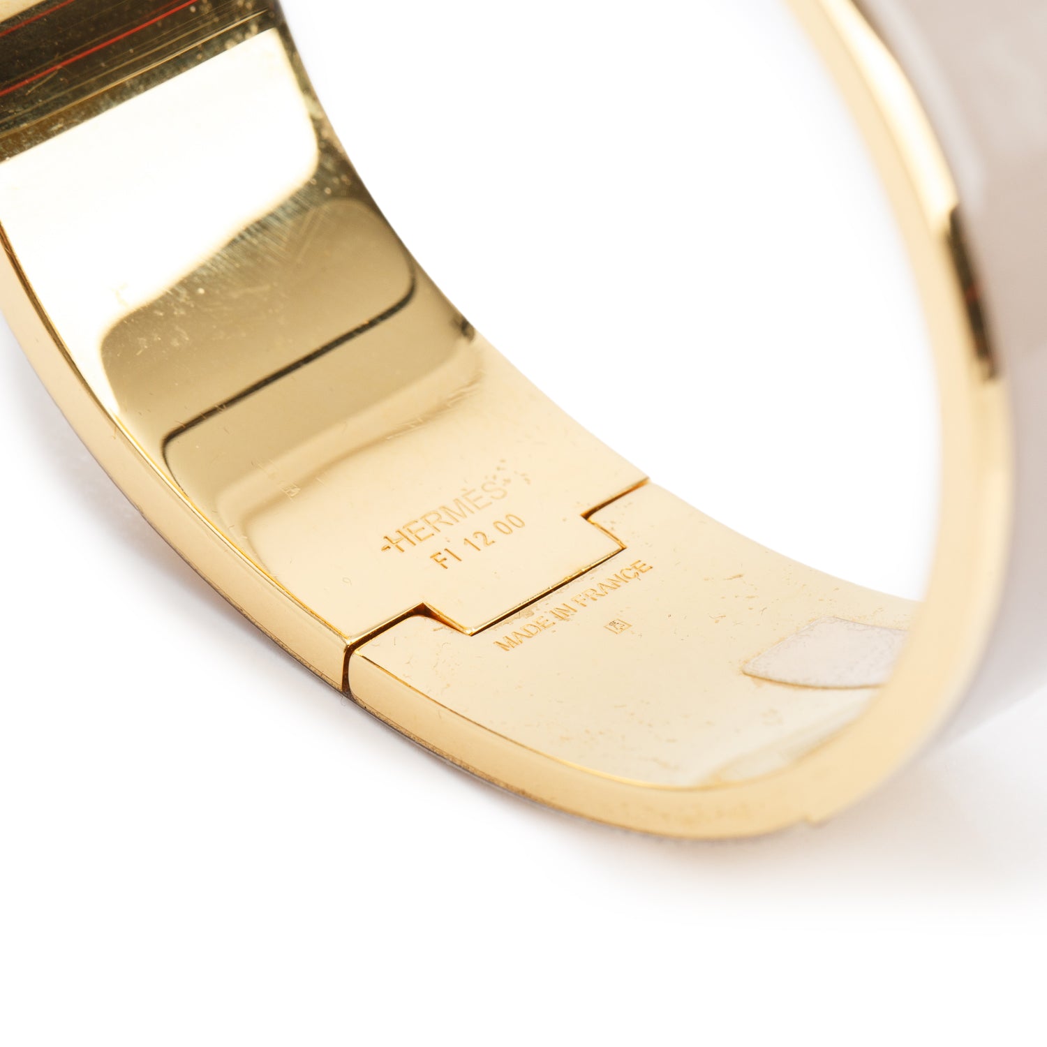 Hermes Gold Plated Beige Enamel Clic Clac H Bracelet w/ Box