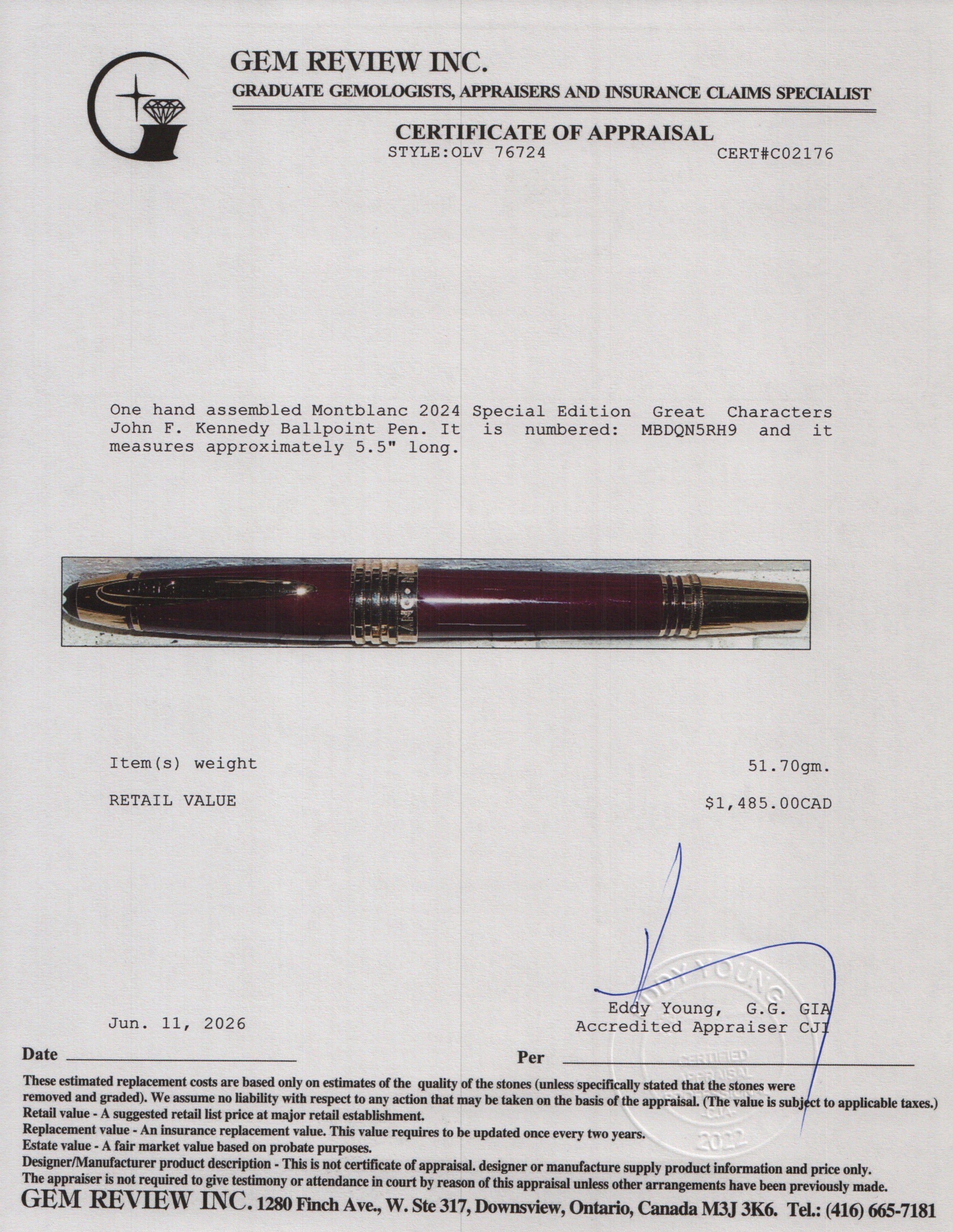 Montblanc 2024 Special Edition Great Characters John F. Kennedy Ballpoint Pen w/ Box & Receipt