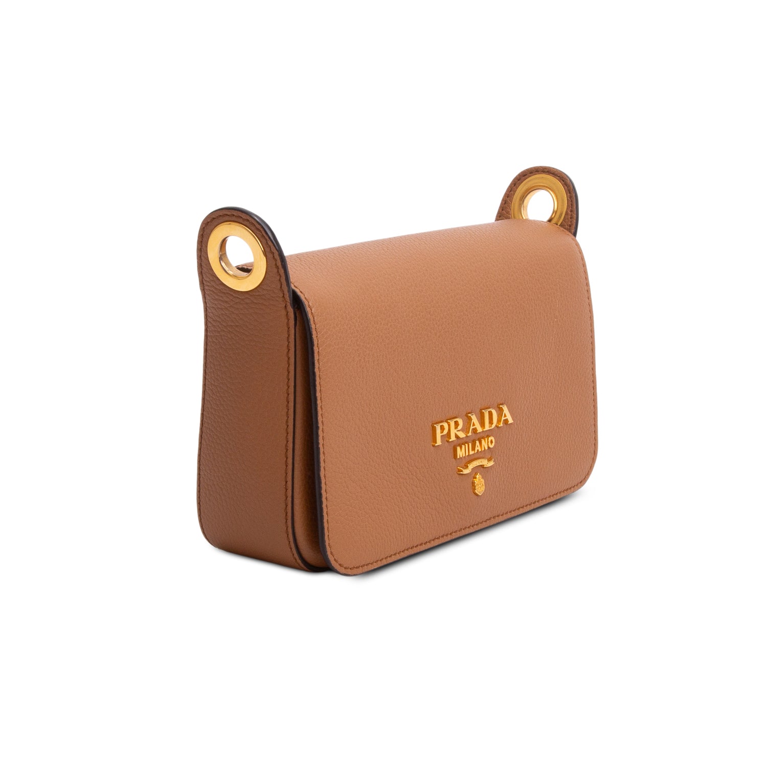 Prada Brown Vitello Daino Flap Crossbody