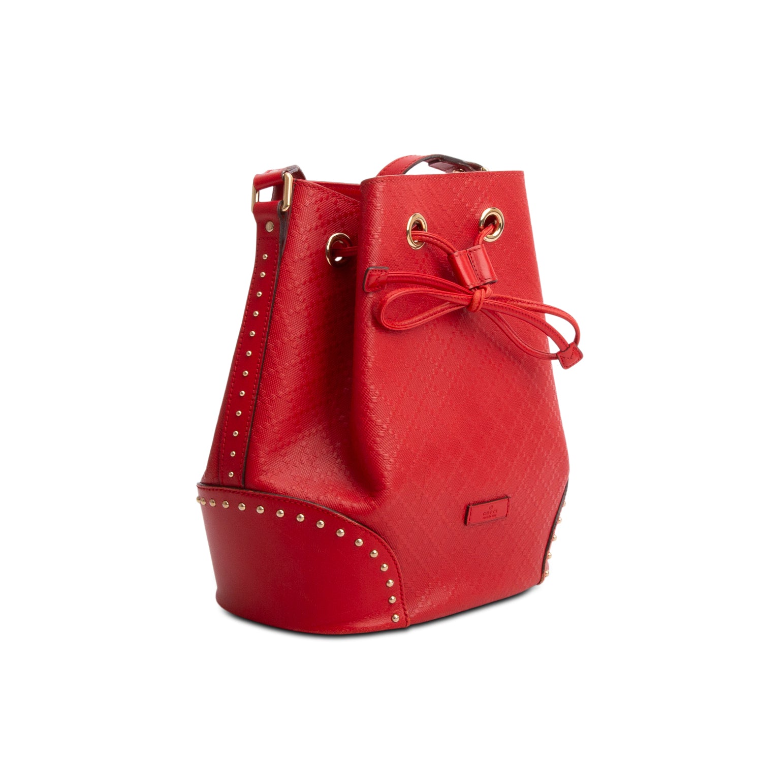 Gucci Red Hilary Lux Diamante Studded Medium Bucket Bag