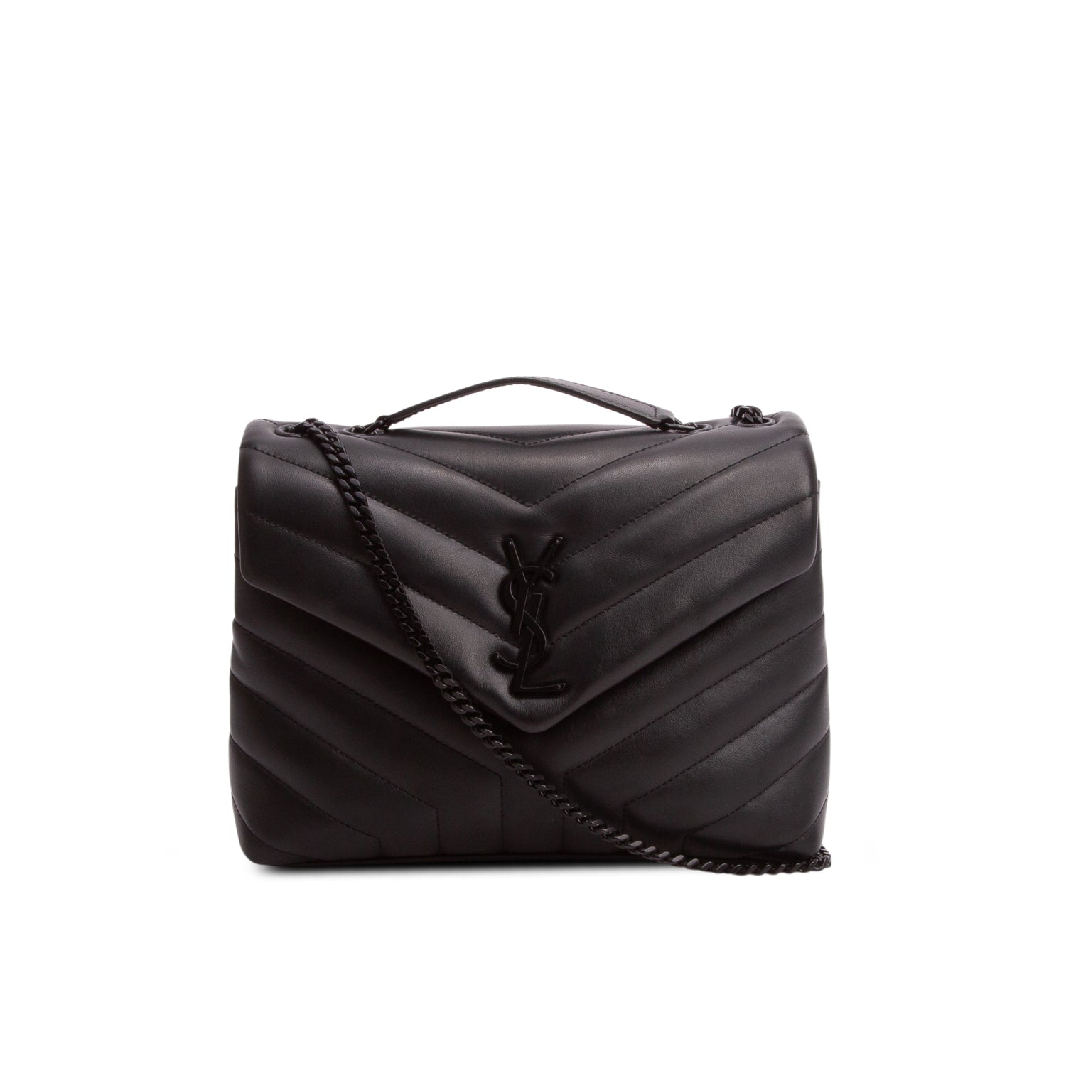 Saint Laurent 2021 Black Calfskin Y Quilted Monogram Small Loulou Chain Satchel