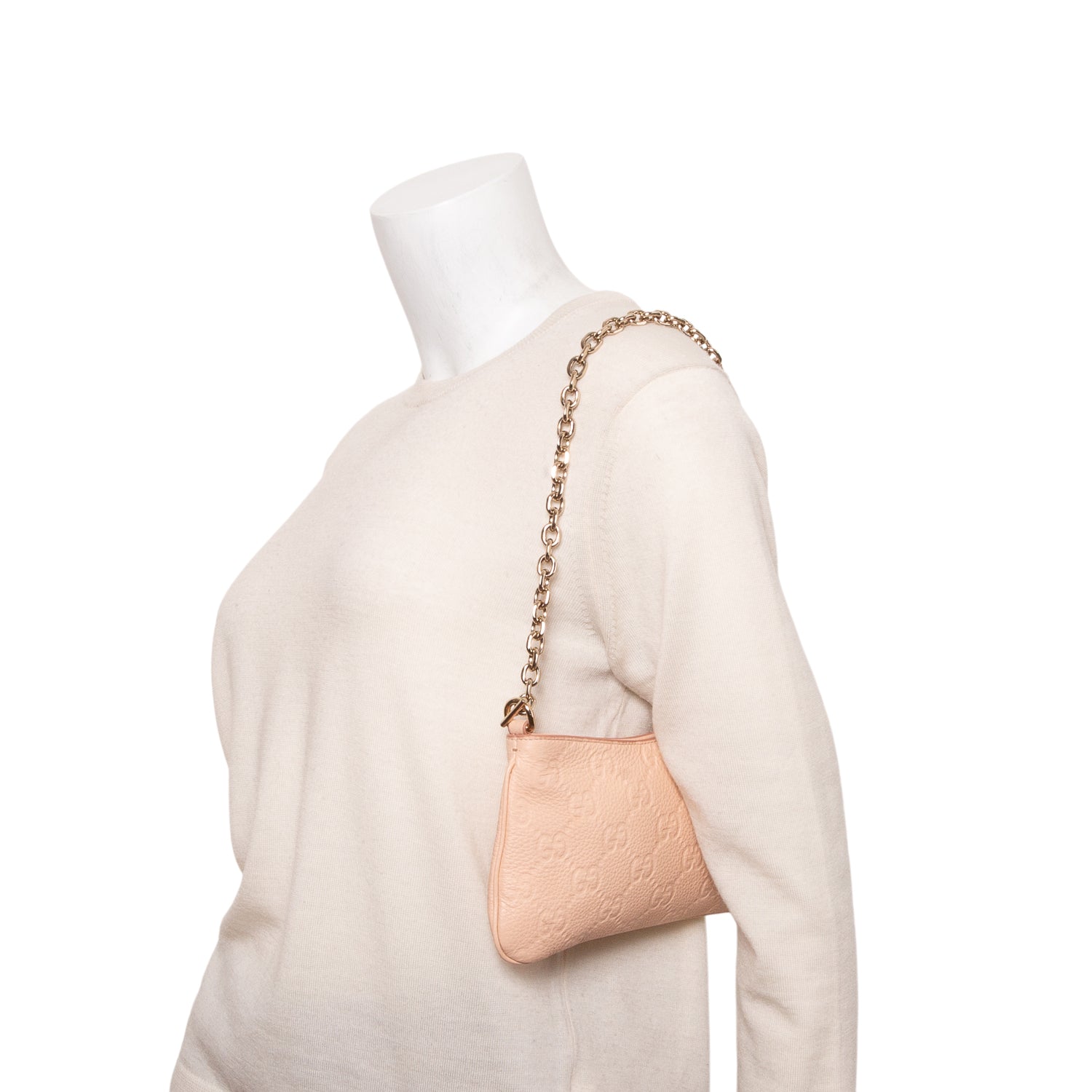 Gucci Pink GG Grainy Calfskin Emblem Super Mini Shoulder Bag w/ Box & Straps