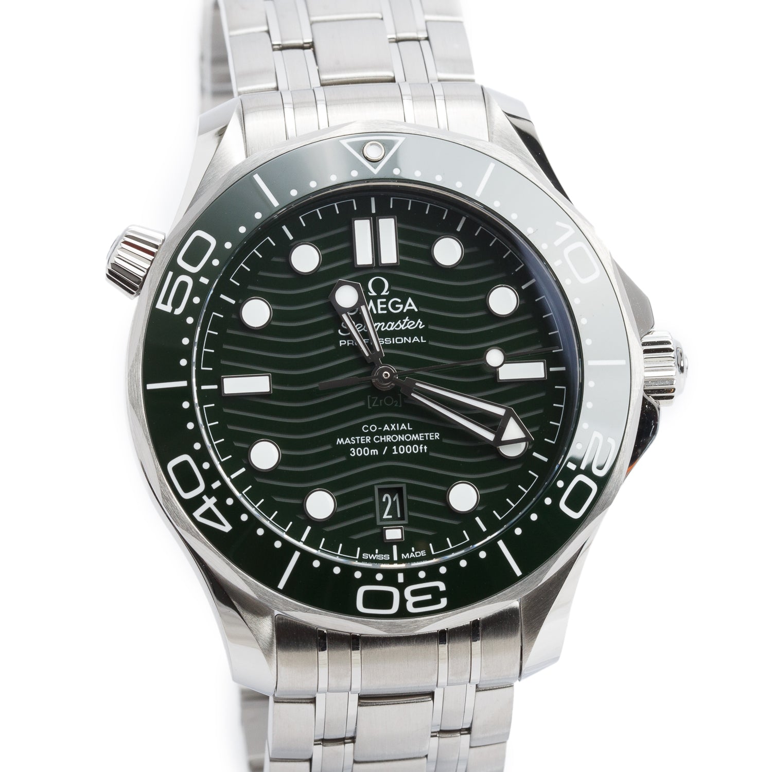 Omega 2024 Stainless Steel Seamaster Diver 300M Co-Axial Master Chronometer 42 MM Automatic Watch Green Dial w/ Box, Papers & Extra Strap