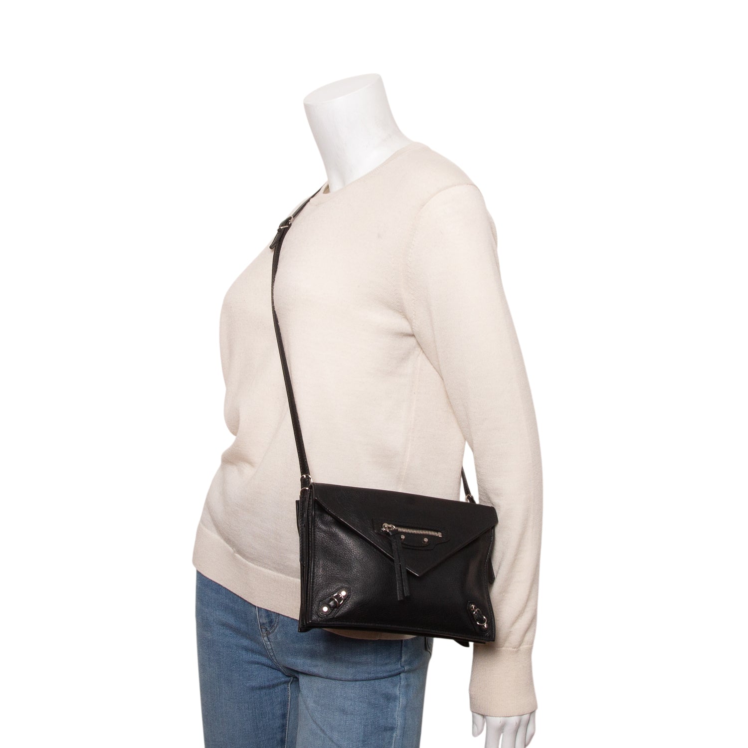Balenciaga Black Lambskin Papier XS Triple Zip Crossbody Bag