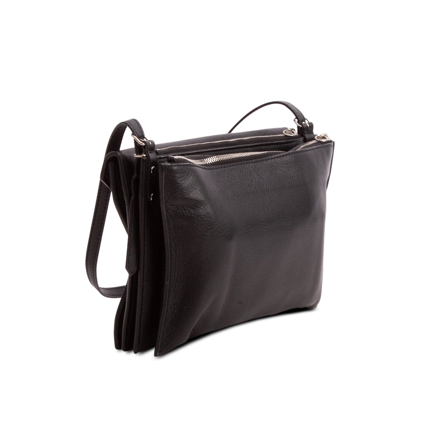 Balenciaga Black Lambskin Papier XS Triple Zip Crossbody Bag