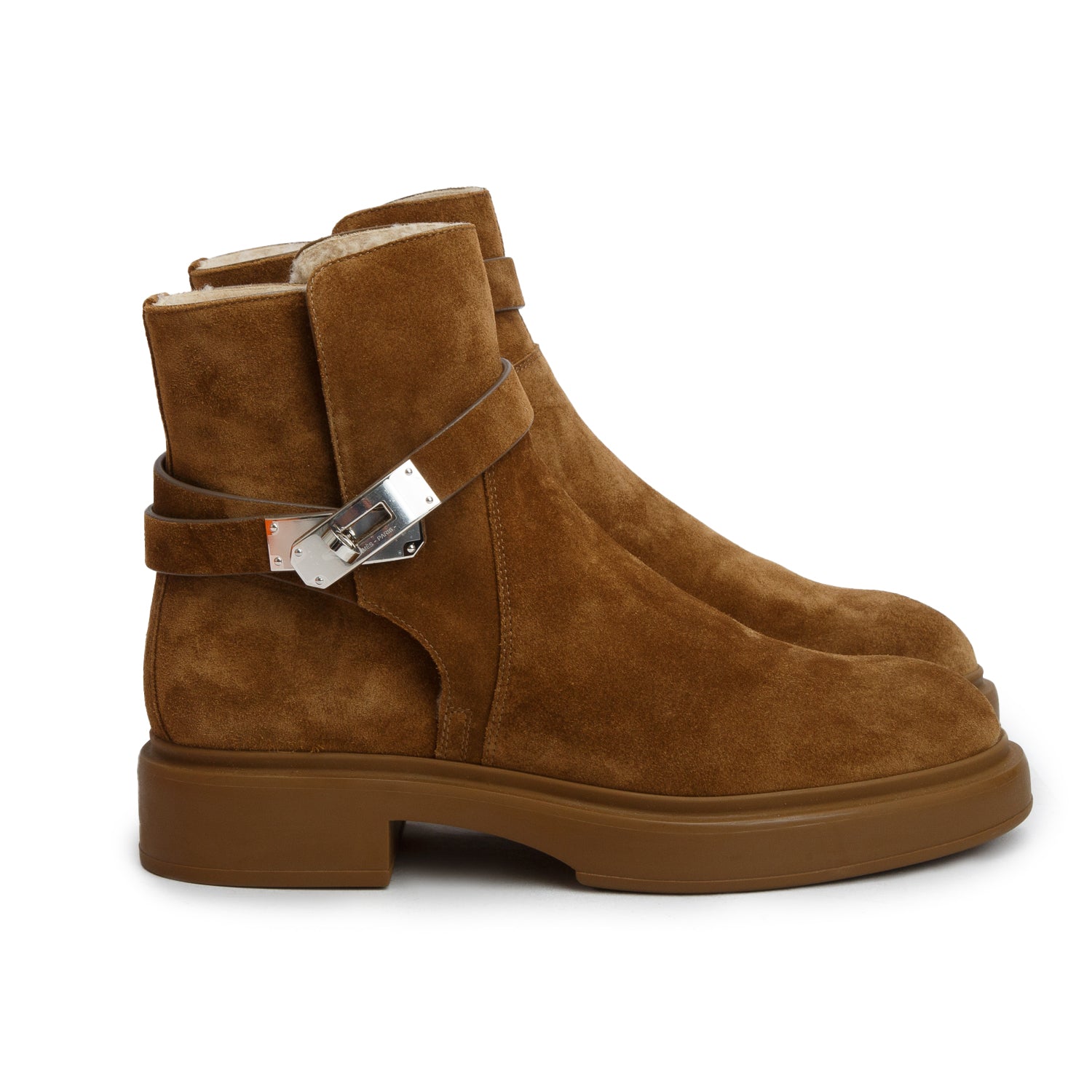 Hermes Naturel/Ecru Veau Velours Bottines Jeff, Women's Size 37 w/ Box