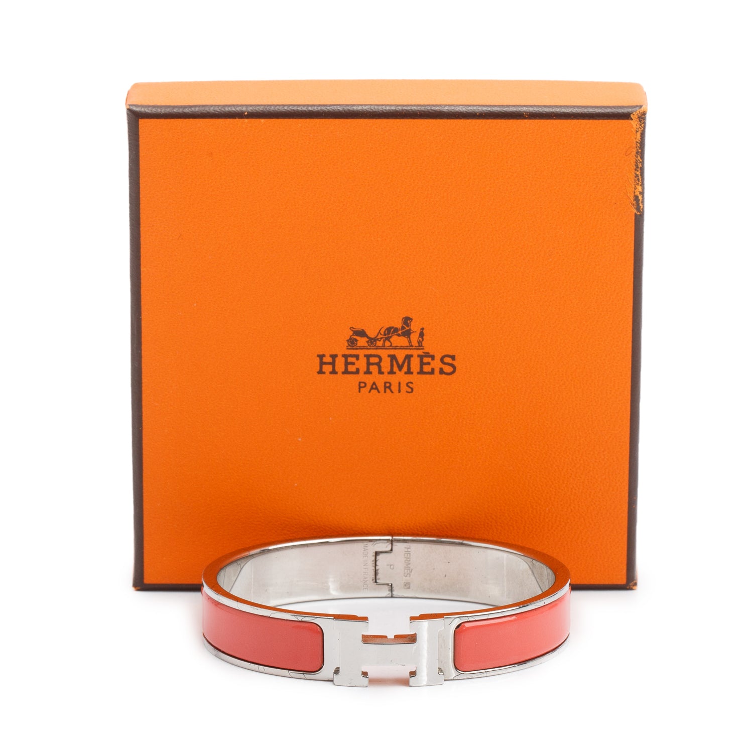 Hermes Palladium Plated Pink Enamel 12 MM Clic H Bracelet w/ Box