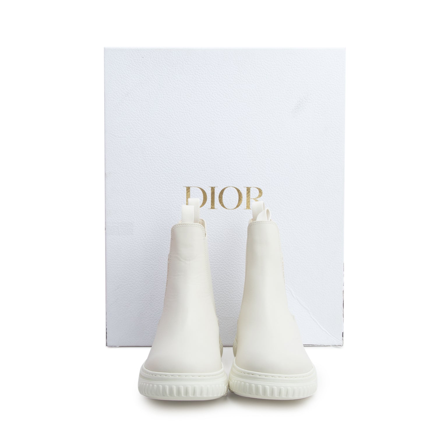 Christian Dior Cream Calfskin Leather D-Racer Chelsea Boots, Women's Size 37.5 w/ Box