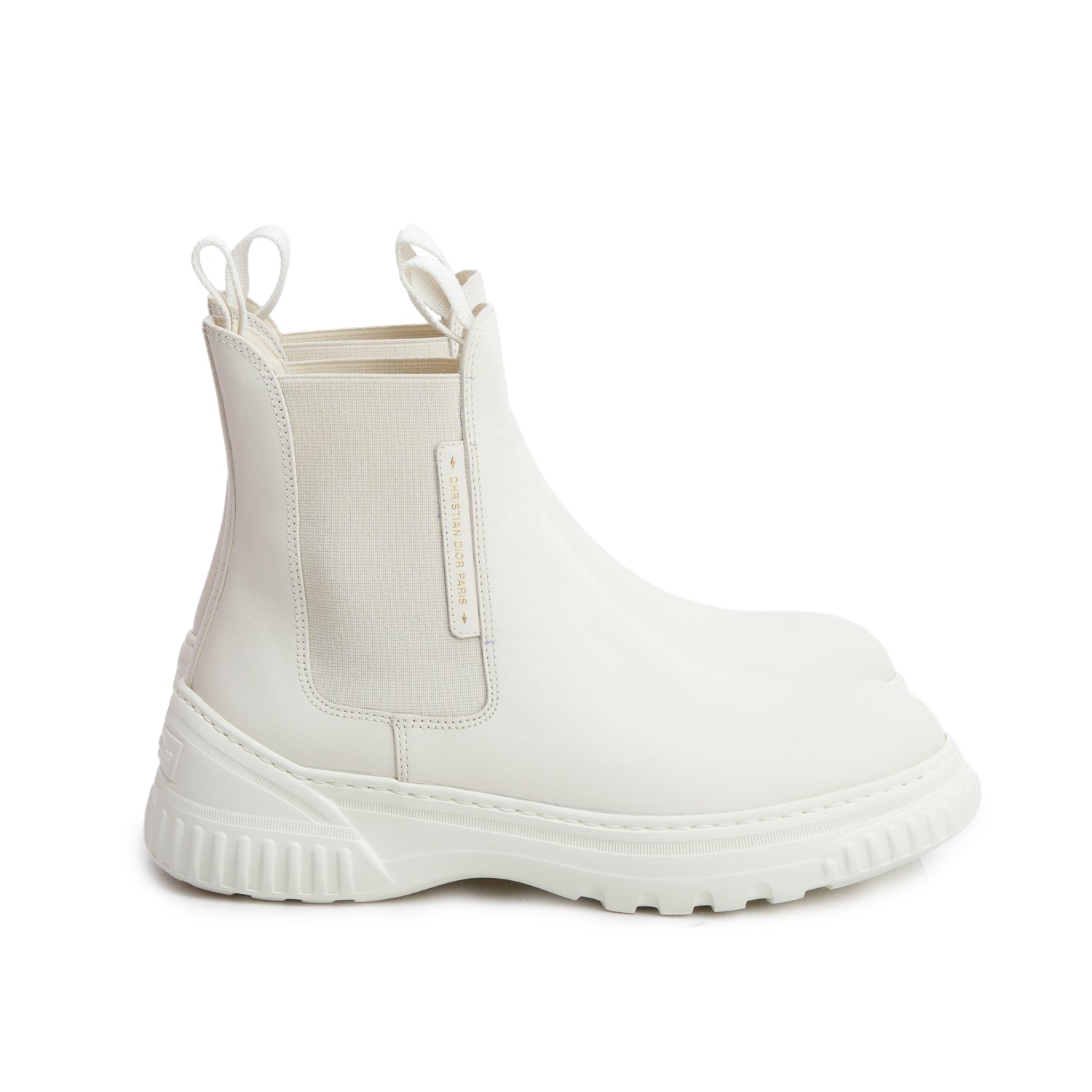 Christian Dior Cream Calfskin Leather D-Racer Chelsea Boots, Women's Size 37.5 w/ Box