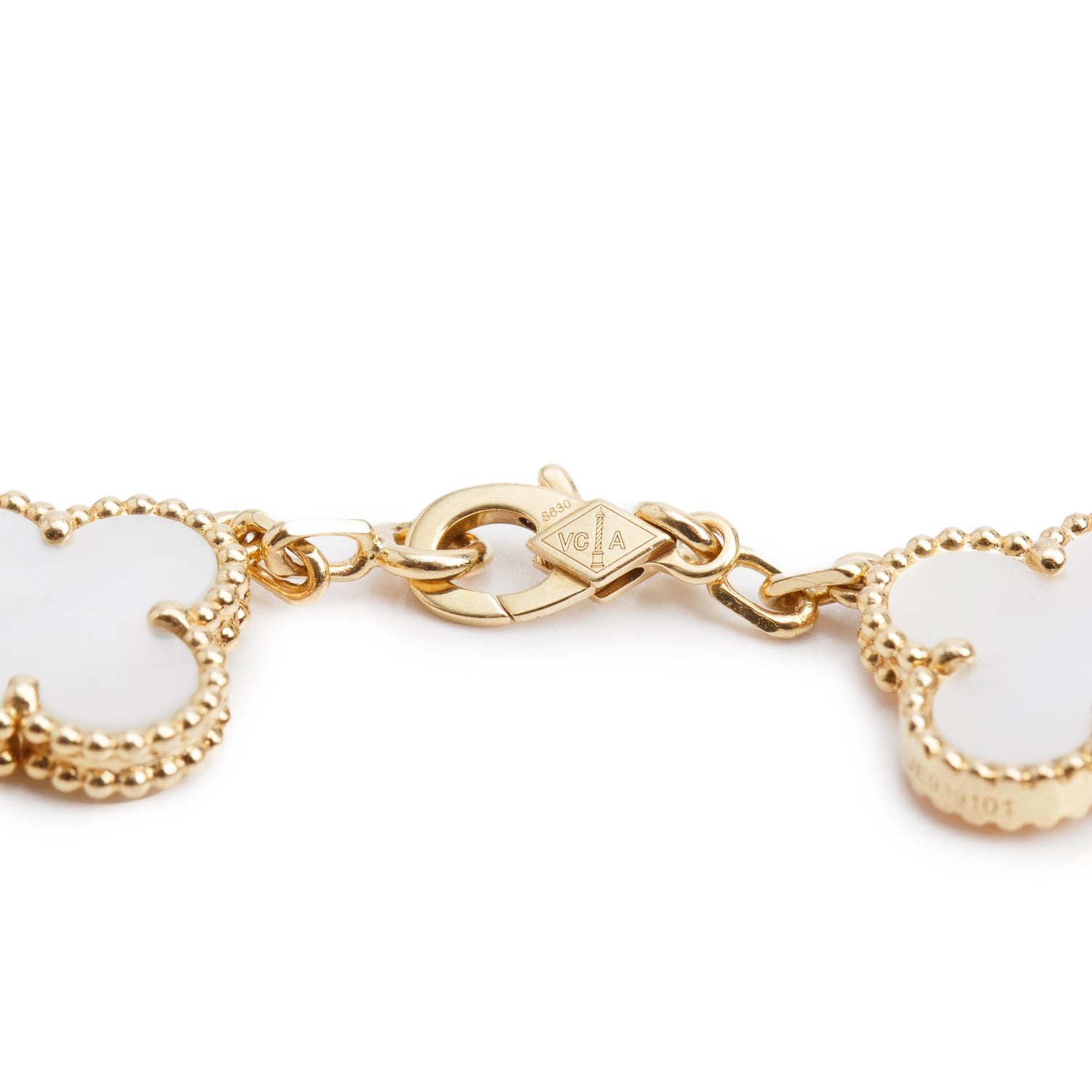 Van Cleef & Arpels 18k Yellow Gold Vintage Alhambra 5 Motif Mother of Pearl Bracelet w/ Box & Certificate
