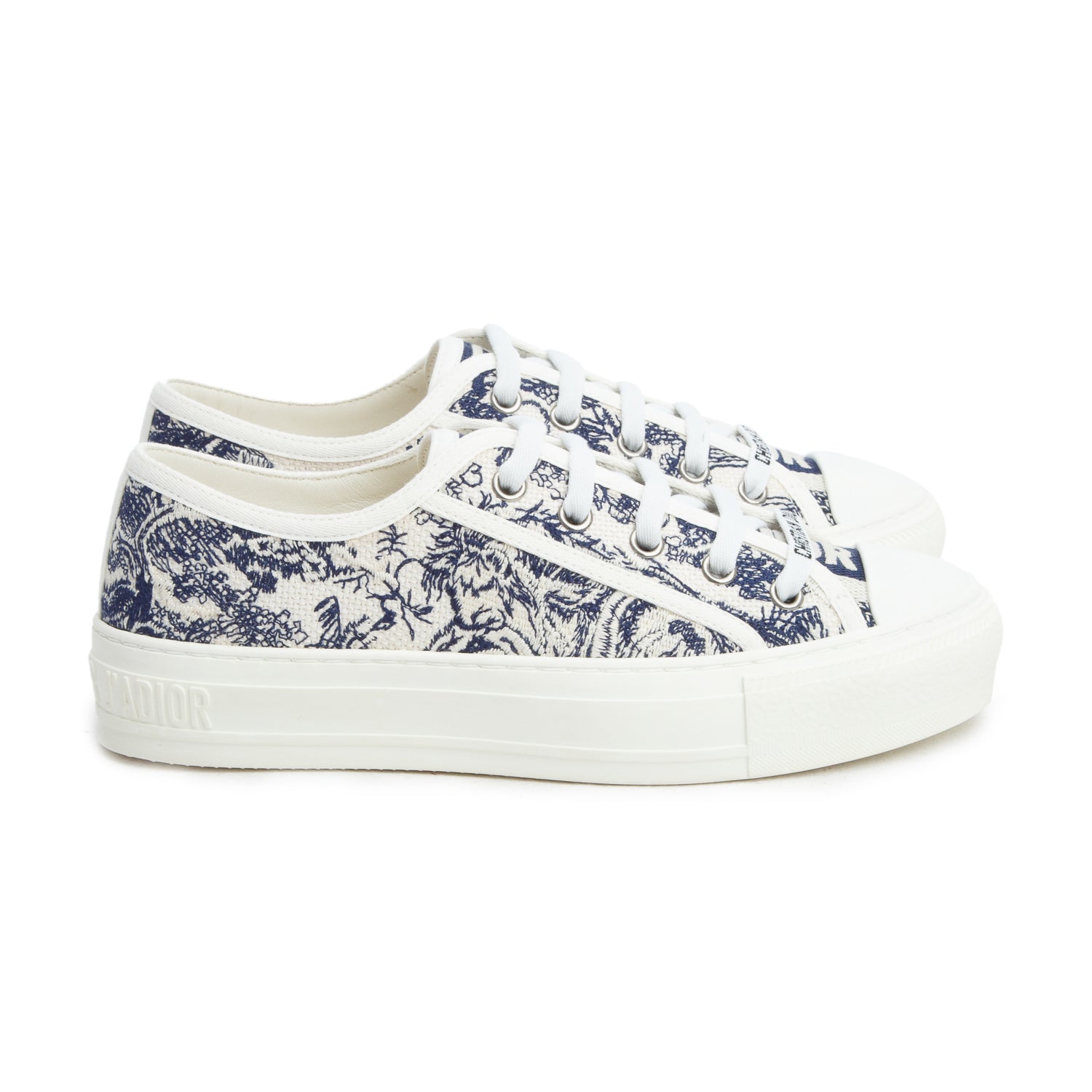 Christian Dior 2021 Blue Toile de Jouy Embroidered Cotton Walk'n'Dior Sneakers, Women's Size 35 w/ Box