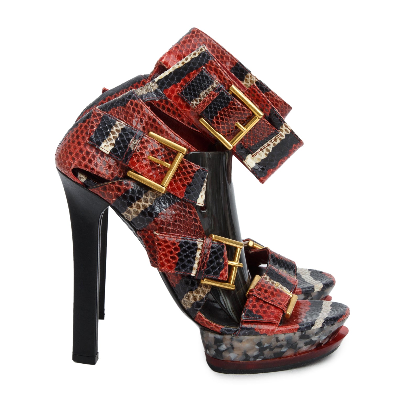 Alexander Mqueen Multicolor Plexiglass & Python Maya Sandals, Women's Size 39