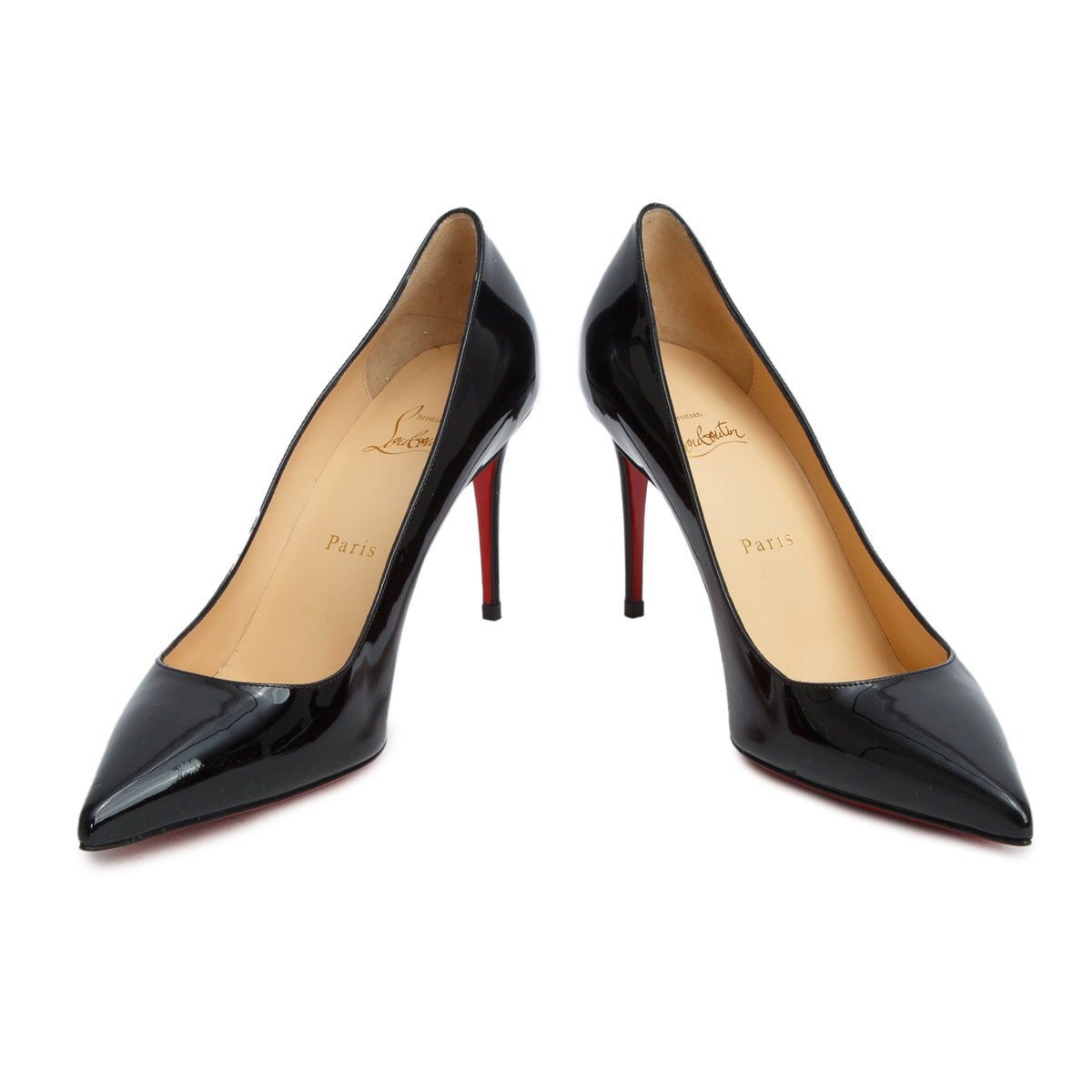 Christian Louboutin Black Patent Leather Kate 85 Pumps, Size 39