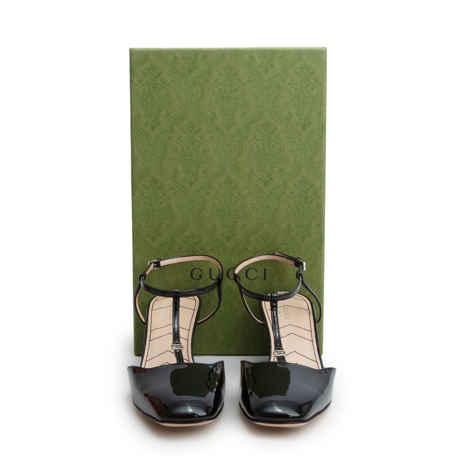Gucci Black Patent Leather Charlotte Petite GG Slingback Pumps, Women's Size 39.5 w/ Box