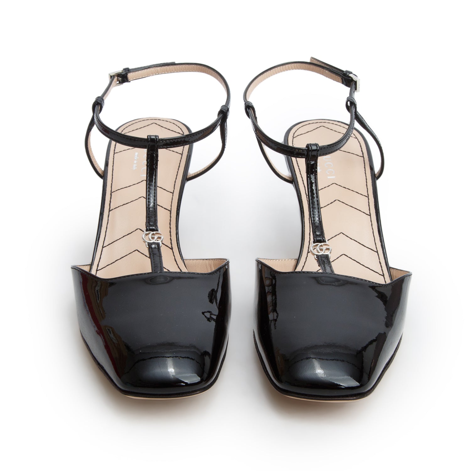 Gucci Black Patent Leather Charlotte Petite GG Slingback Pumps, Women's Size 39.5 w/ Box