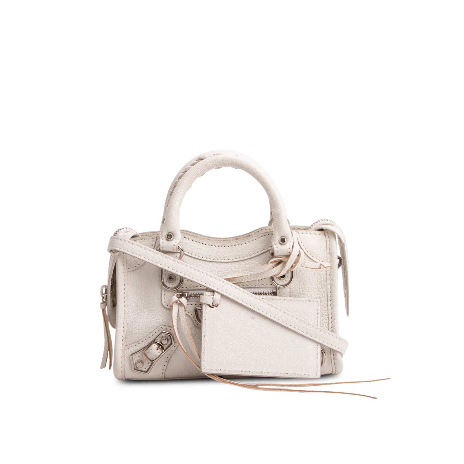 Balenciaga White Arena Lambskin Neo Classic Hardware Nano City Crossbody w/ Box, Receipt & Strap