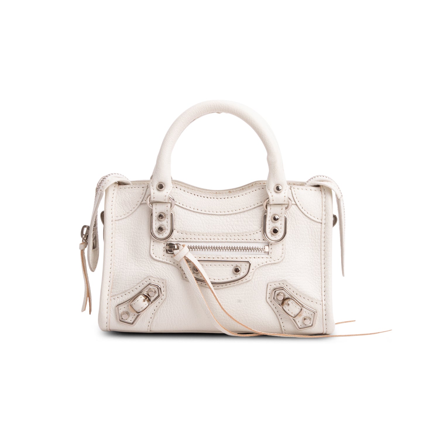 Balenciaga White Arena Lambskin Neo Classic Hardware Nano City Crossbody w/ Box, Receipt & Strap