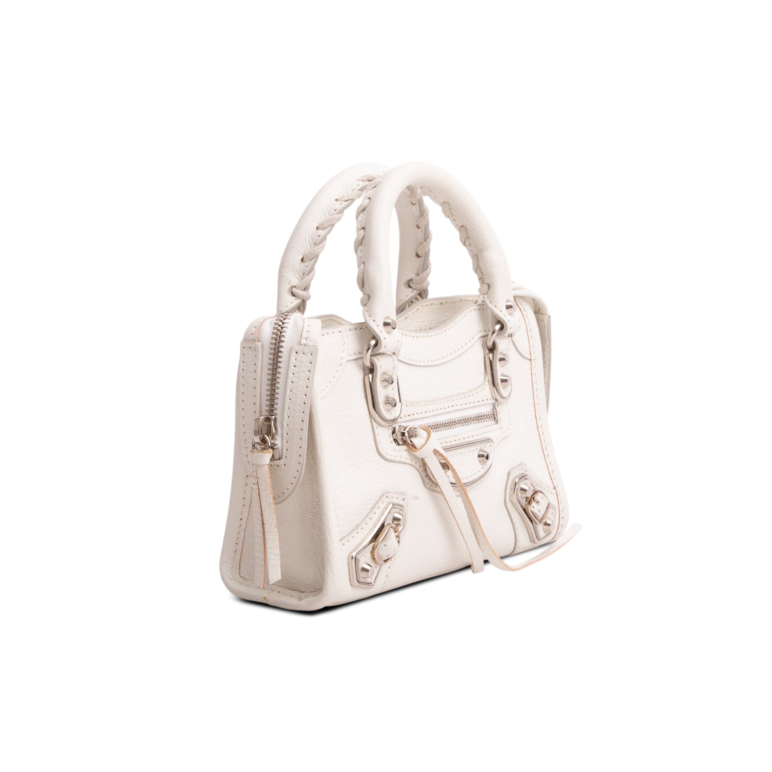 Balenciaga White Arena Lambskin Neo Classic Hardware Nano City Crossbody w/ Box, Receipt & Strap