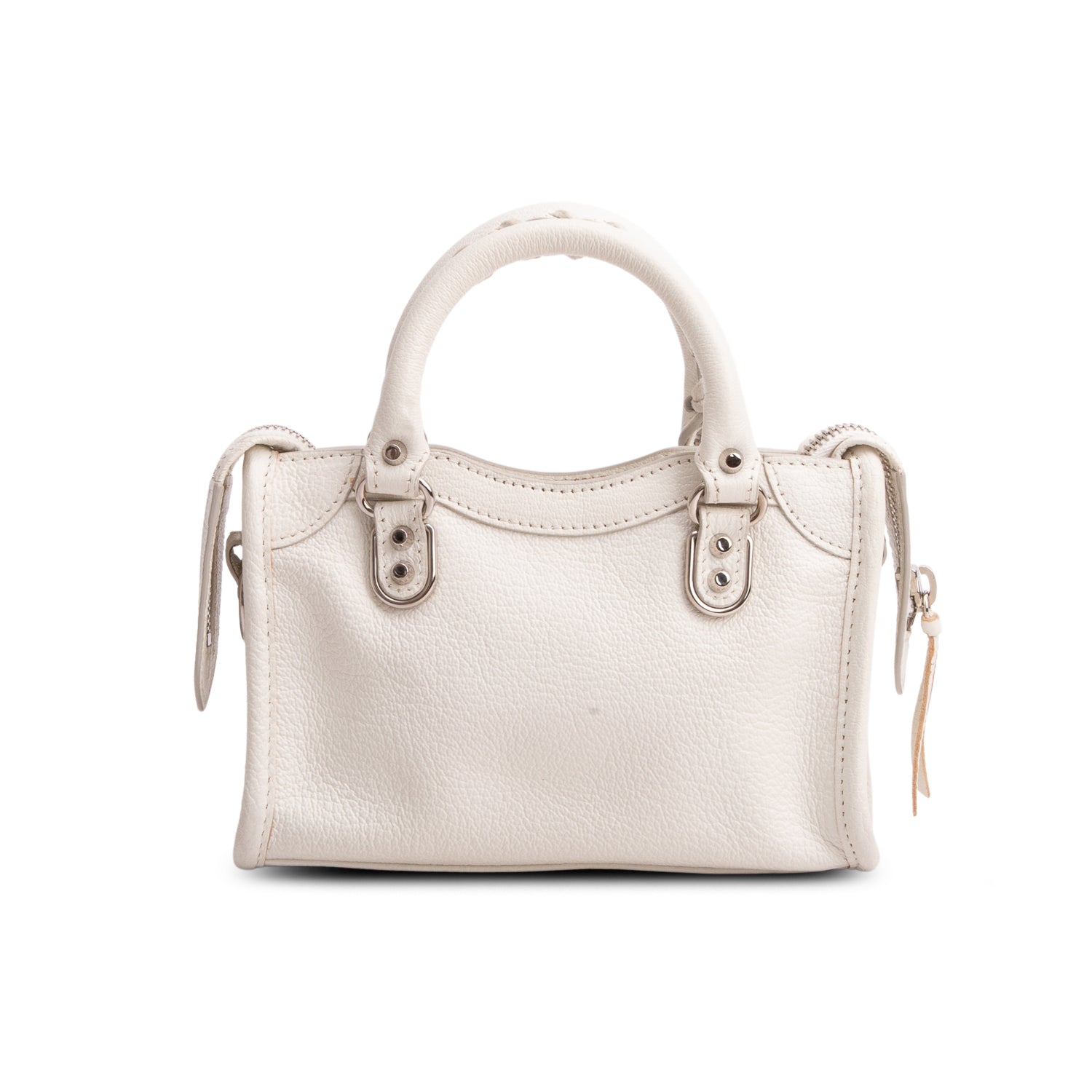 Balenciaga White Arena Lambskin Neo Classic Hardware Nano City Crossbody w/ Box, Receipt & Strap