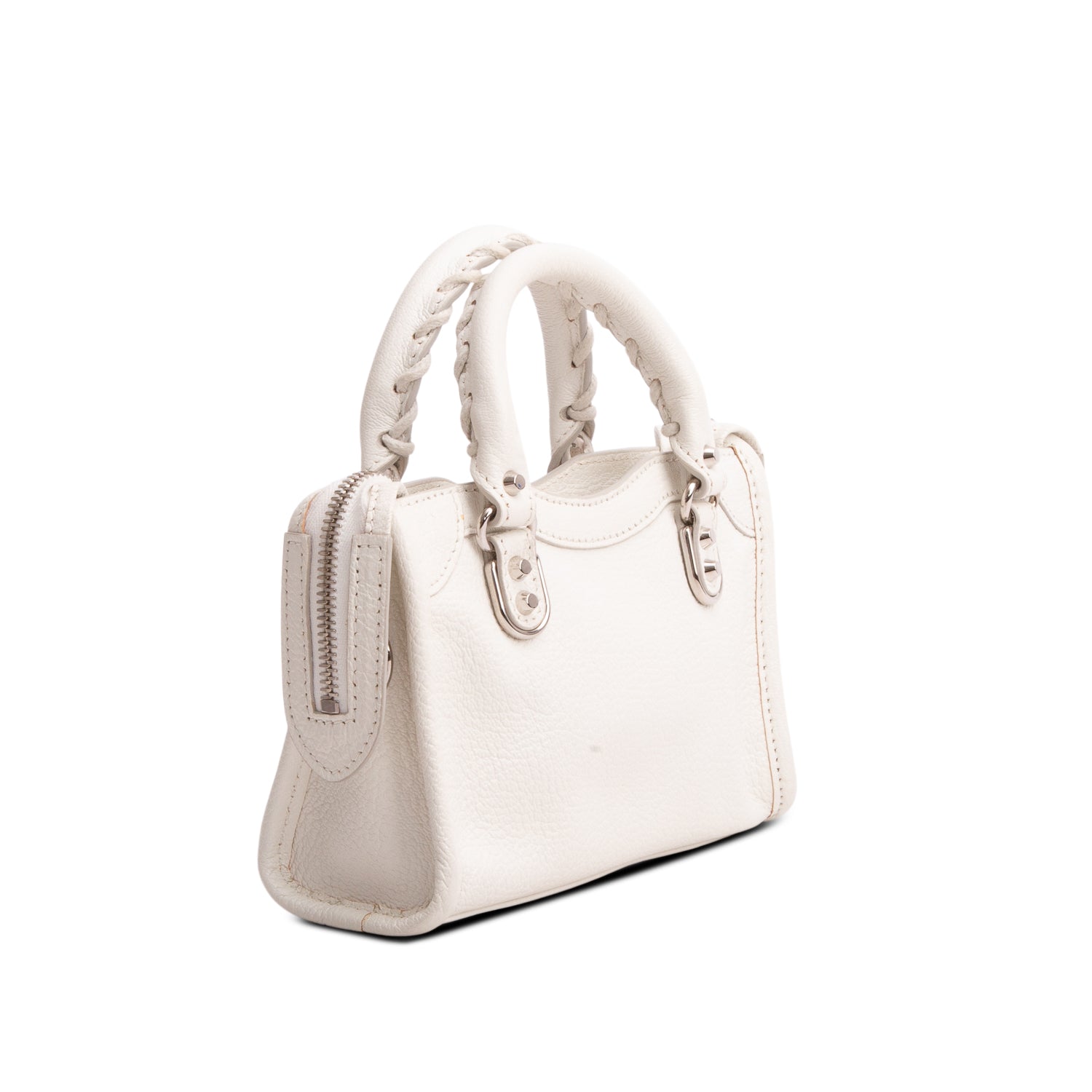 Balenciaga White Arena Lambskin Neo Classic Hardware Nano City Crossbody w/ Box, Receipt & Strap