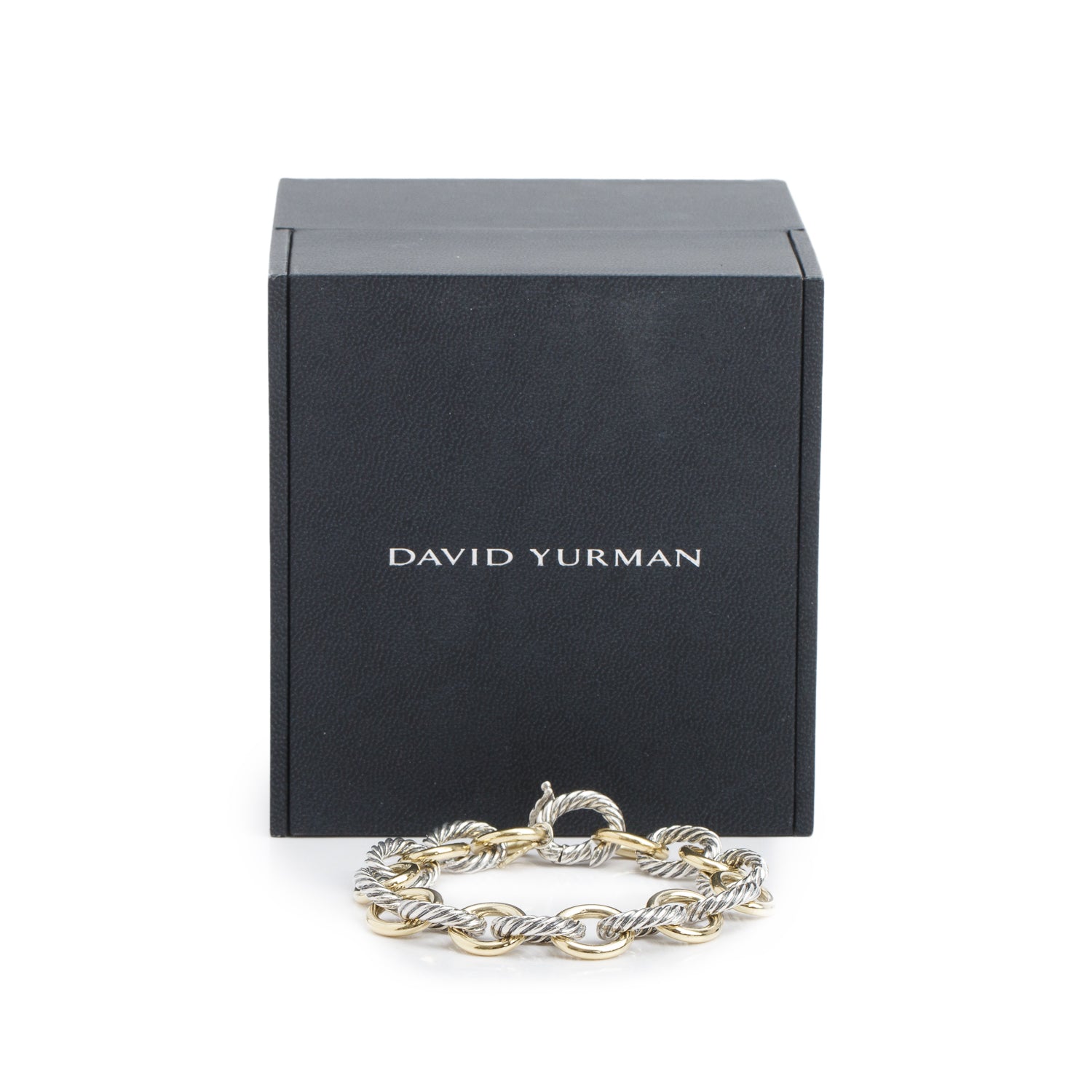 David Yurman Sterling Silver & 18k Yellow Gold Oval Link Chain Bracelet, 12 MM w/ Box