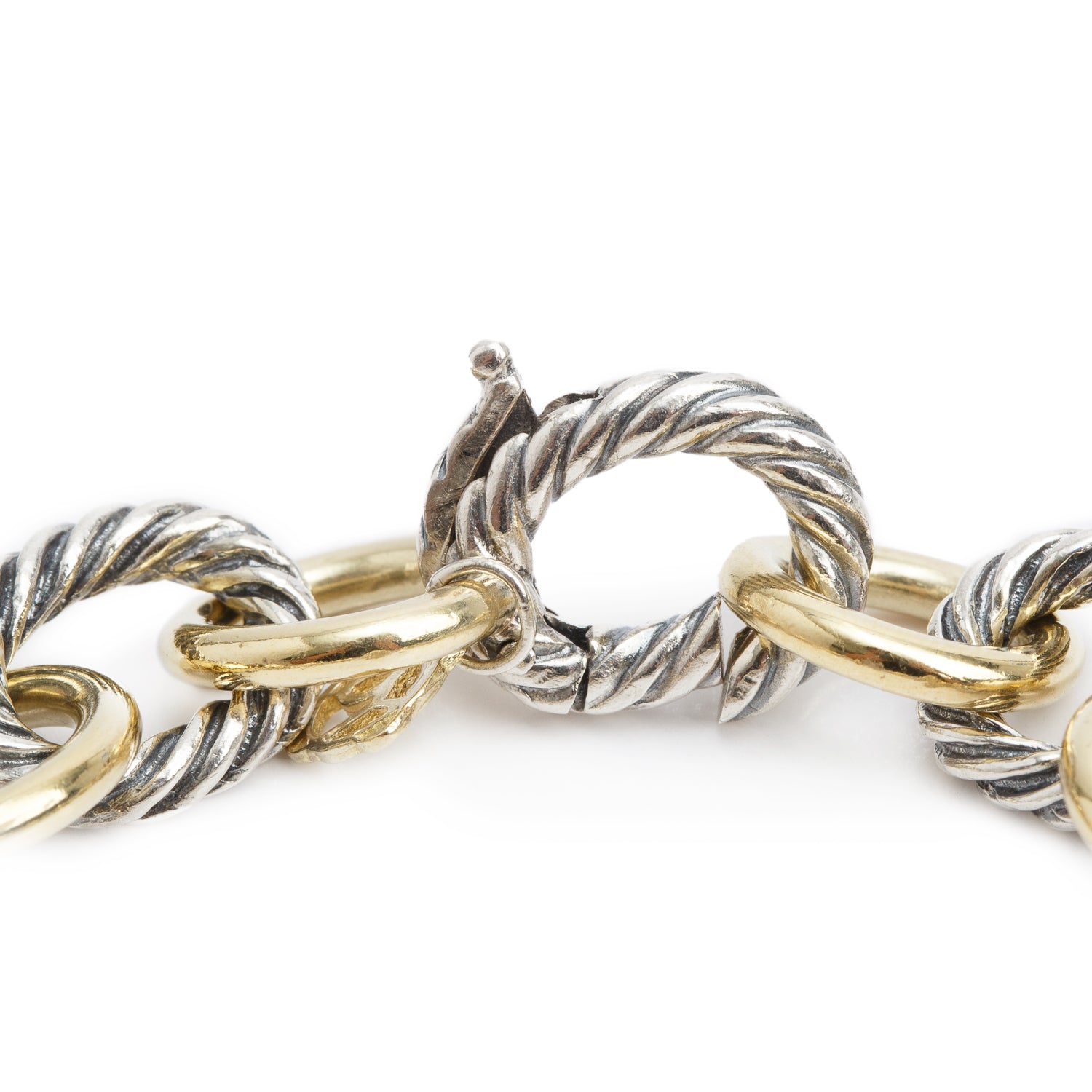David Yurman Sterling Silver & 18k Yellow Gold Oval Link Chain Bracelet, 12 MM w/ Box