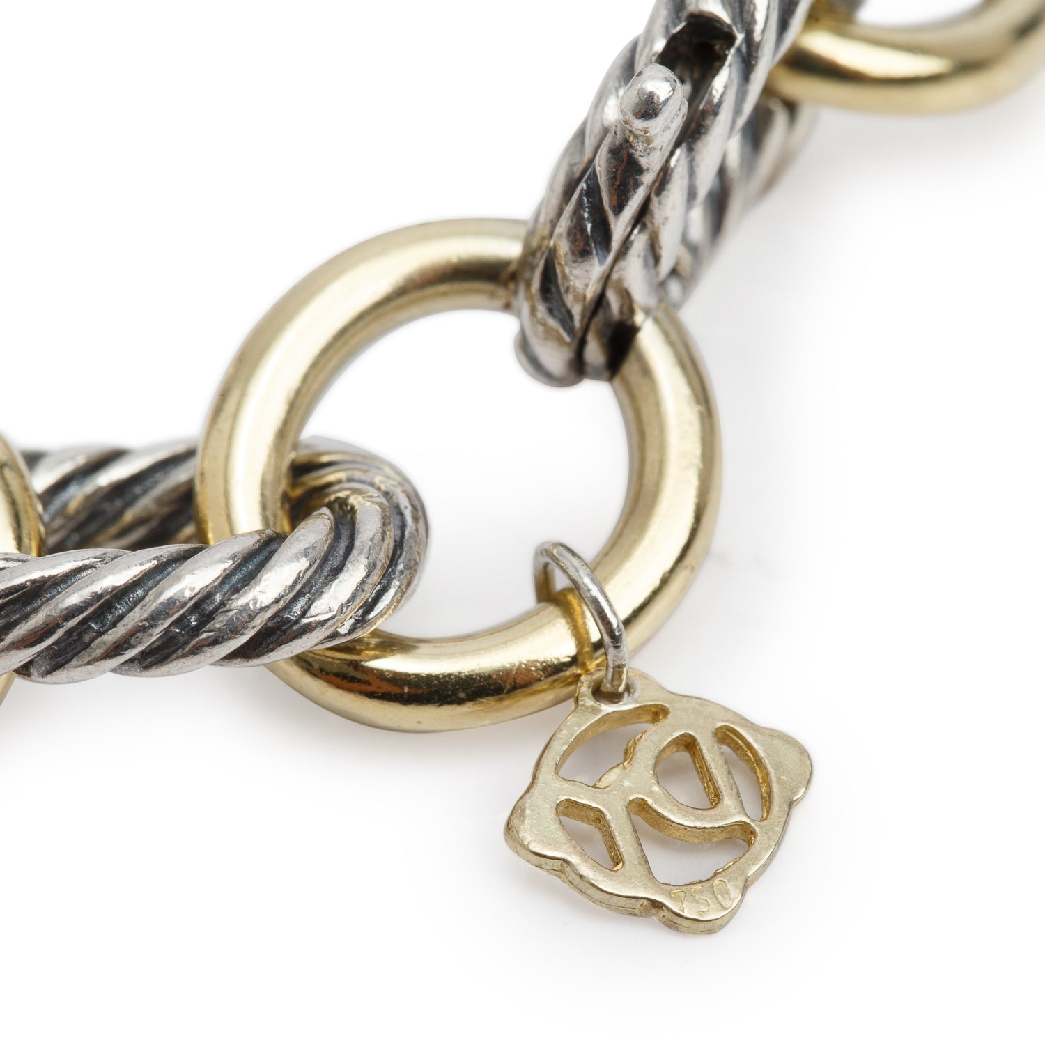 David Yurman Sterling Silver & 18k Yellow Gold Oval Link Chain Bracelet, 12 MM w/ Box