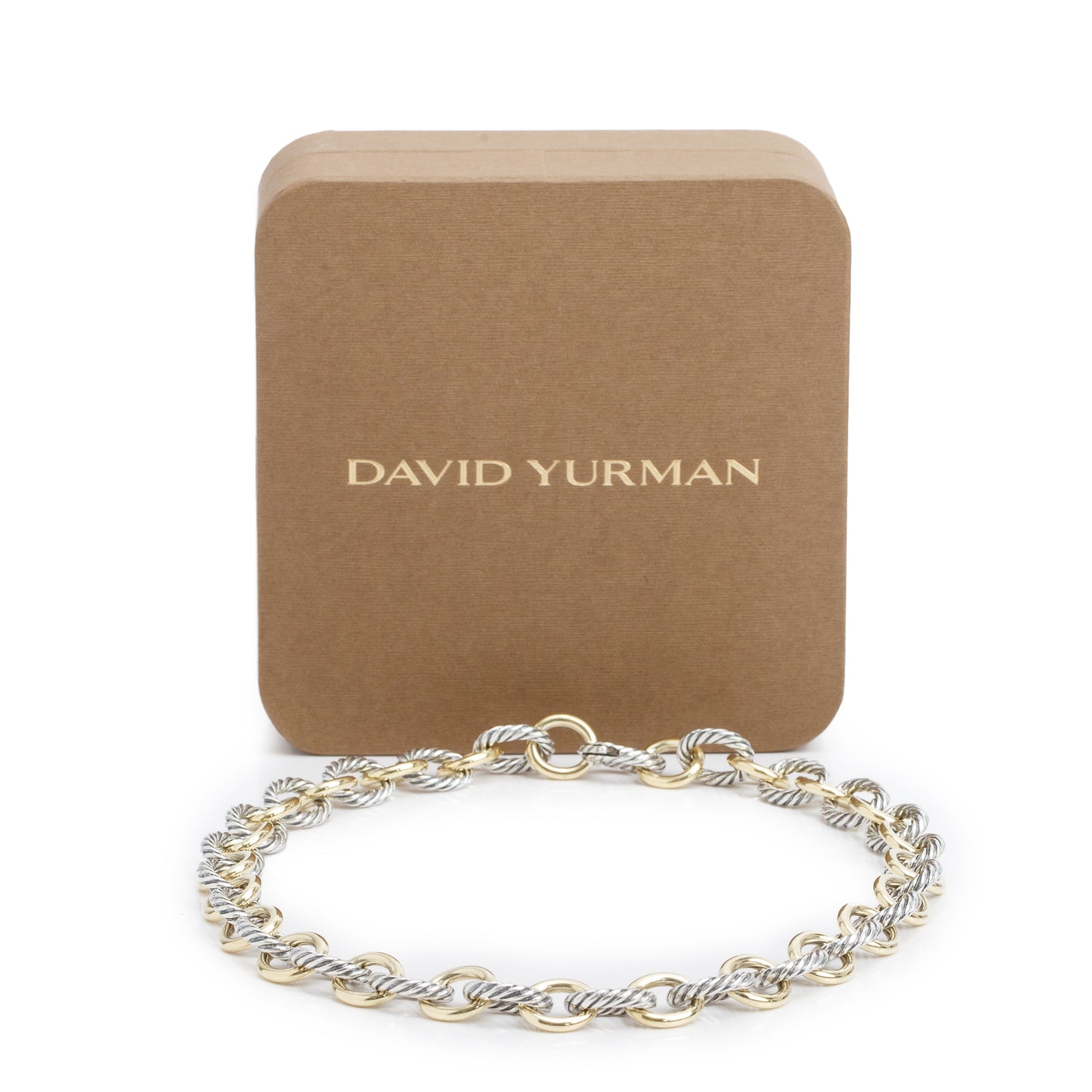 David Yurman Sterling Silver & 18k Yellow Gold Oval Link Chain Necklace, 12MM w/ Box