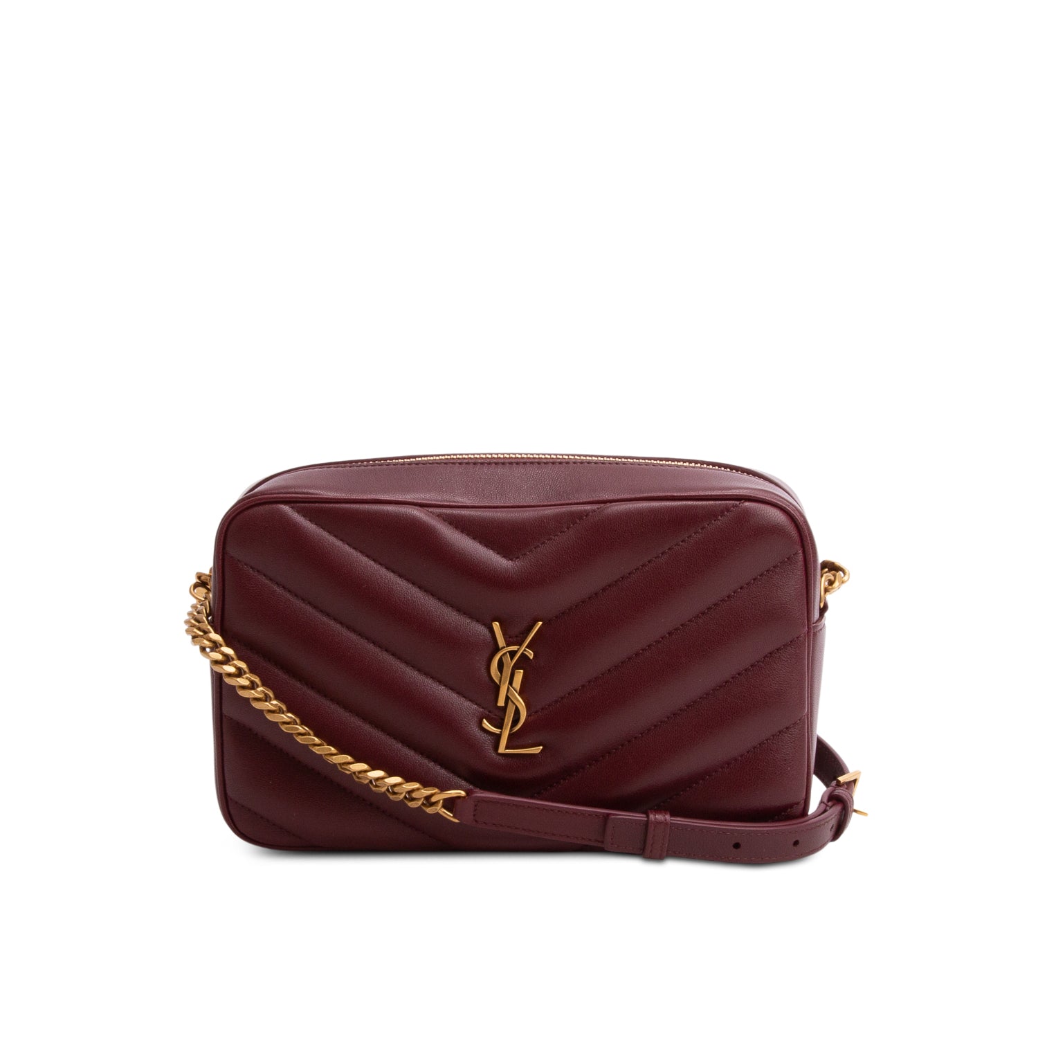 Saint Laurent 2025 Burgundy Lambskin Matelasse Loulou Medium Camera Bag w/ Box & Receipt