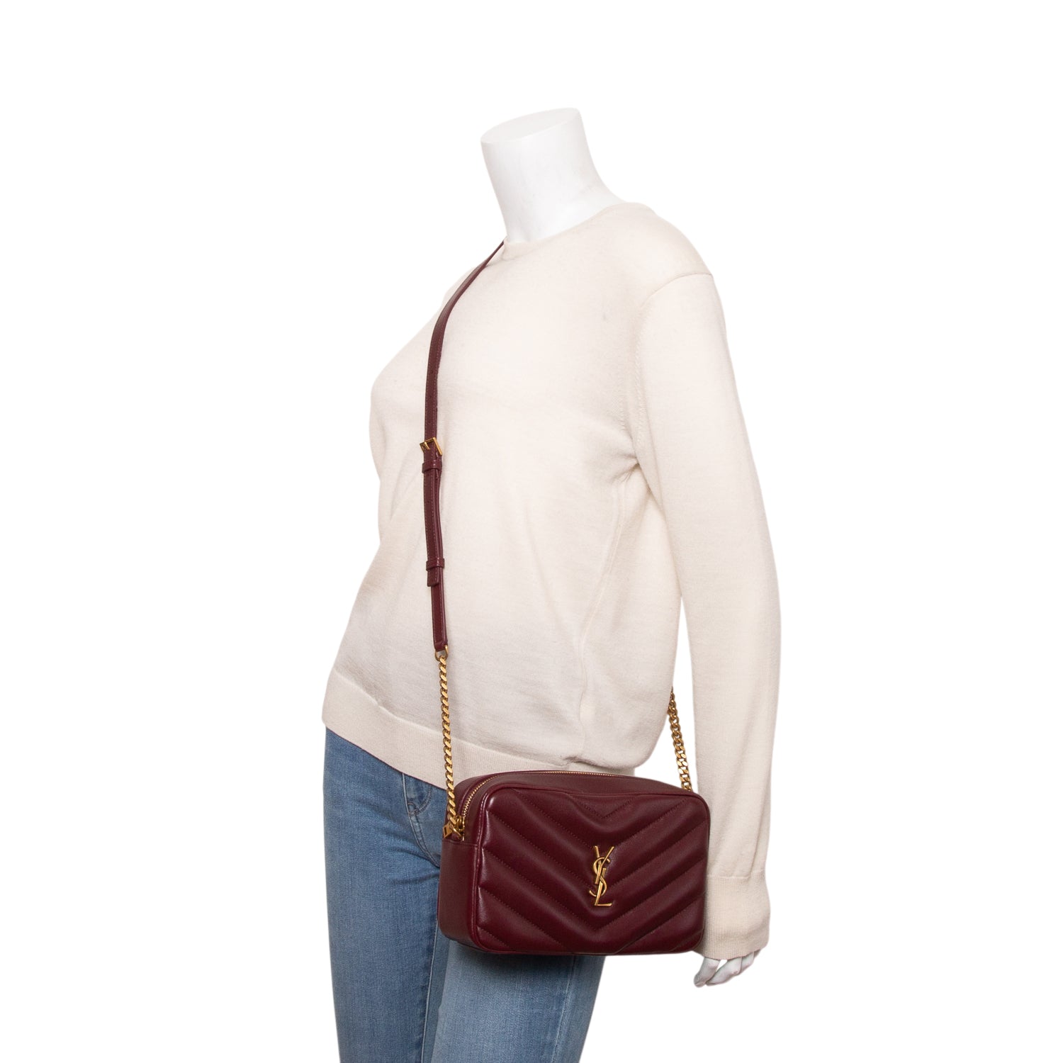 Saint Laurent 2025 Burgundy Lambskin Matelasse Loulou Medium Camera Bag w/ Box & Receipt