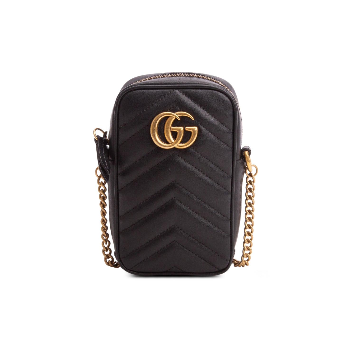 Gucci Black Calfskin Matelasse Mini GG Marmont Crossbody Bag